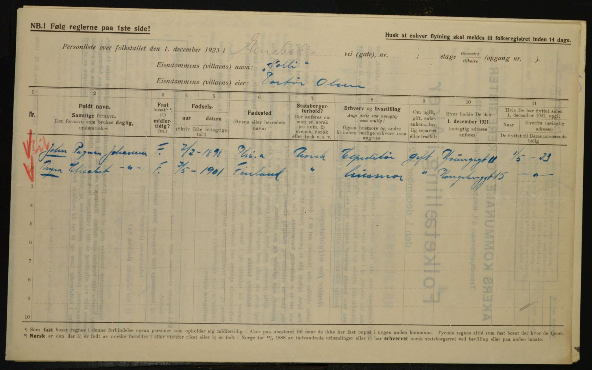 , Municipal Census 1923 for Aker, 1923, p. 23489