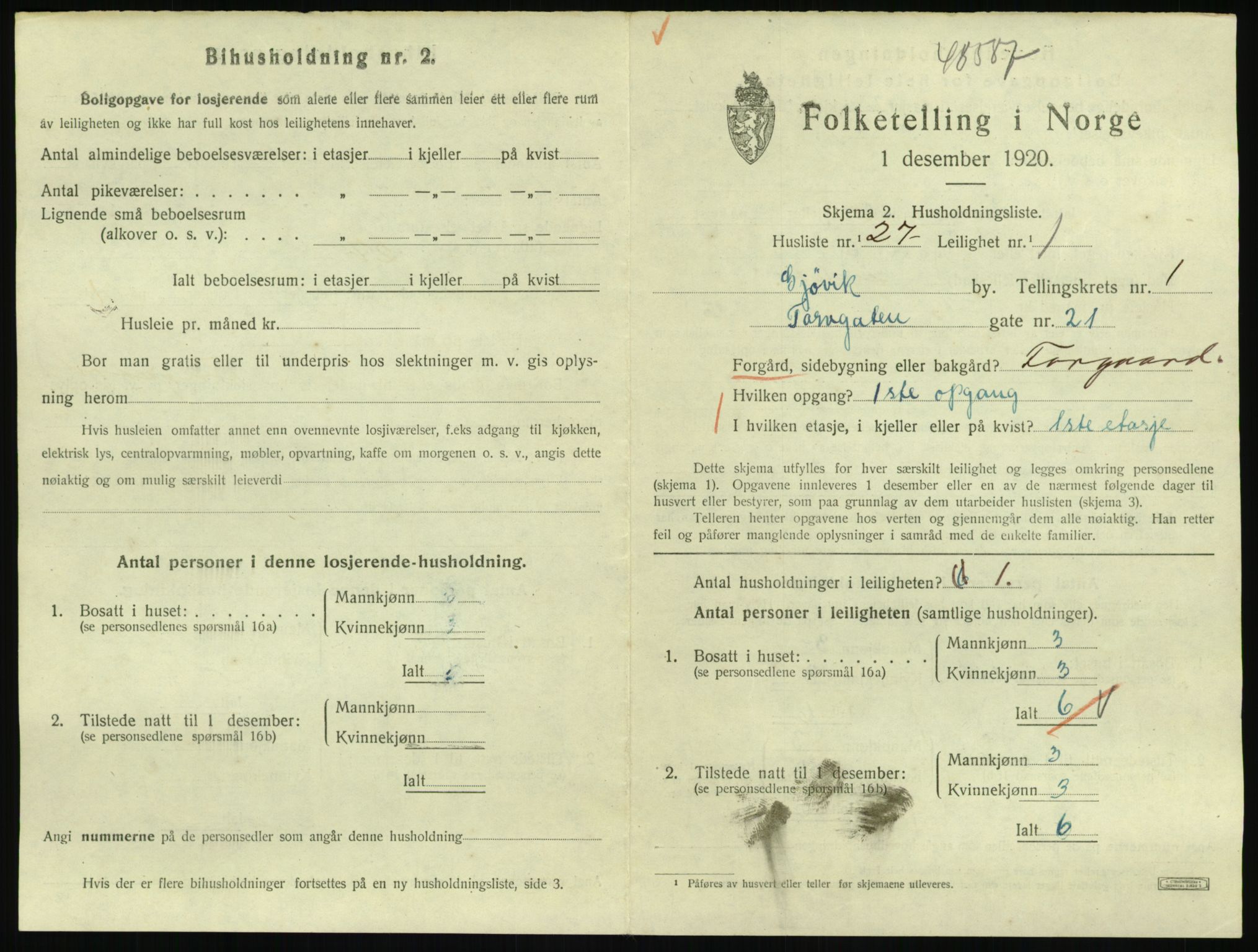 SAH, 1920 census for Gjøvik, 1920, p. 824
