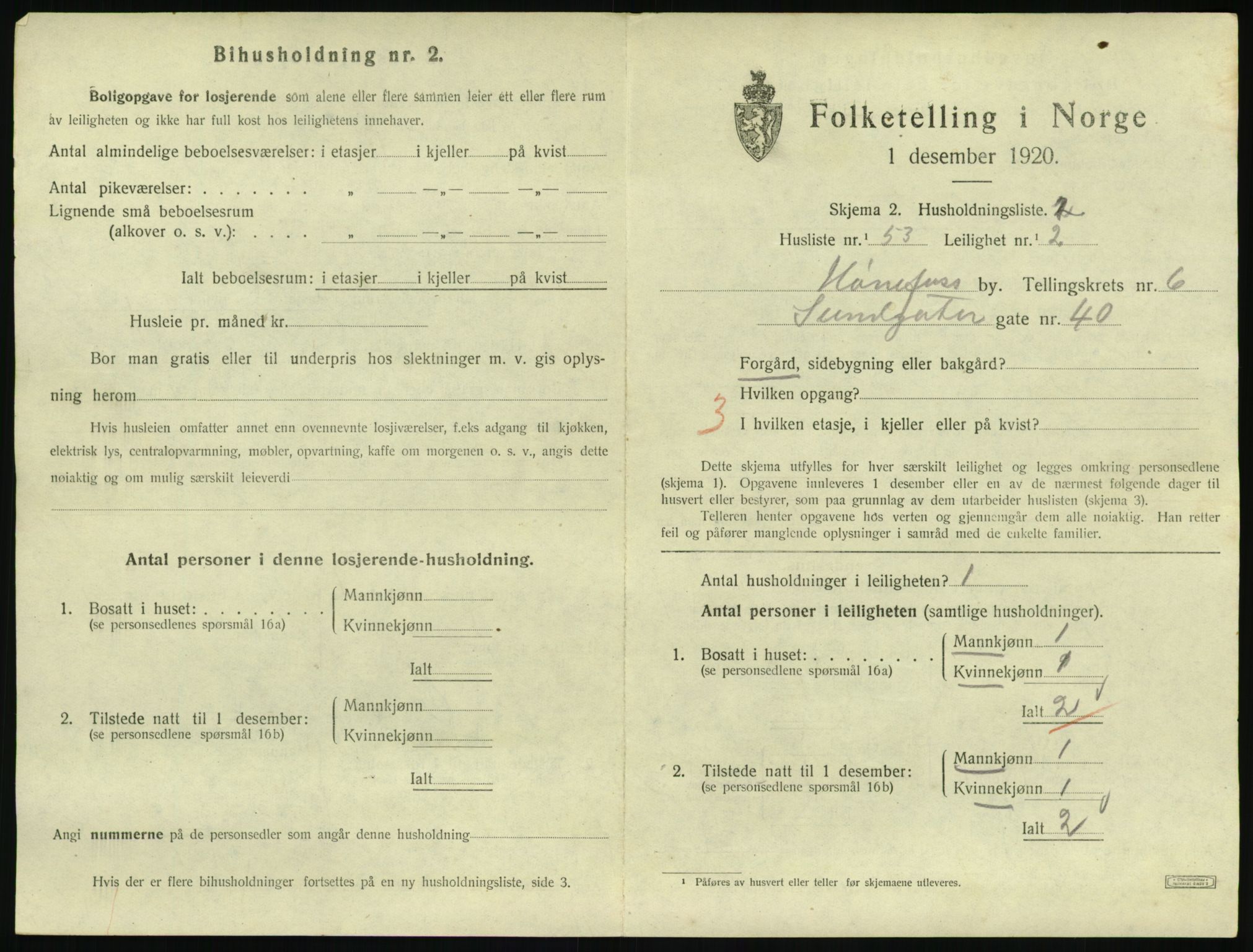 SAKO, 1920 census for Hønefoss, 1920, p. 2106