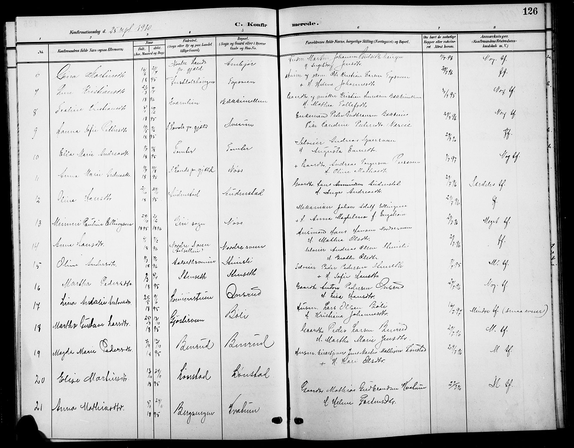 Biri prestekontor, AV/SAH-PREST-096/H/Ha/Hab/L0005: Parish register (copy) no. 5, 1906-1919, p. 126