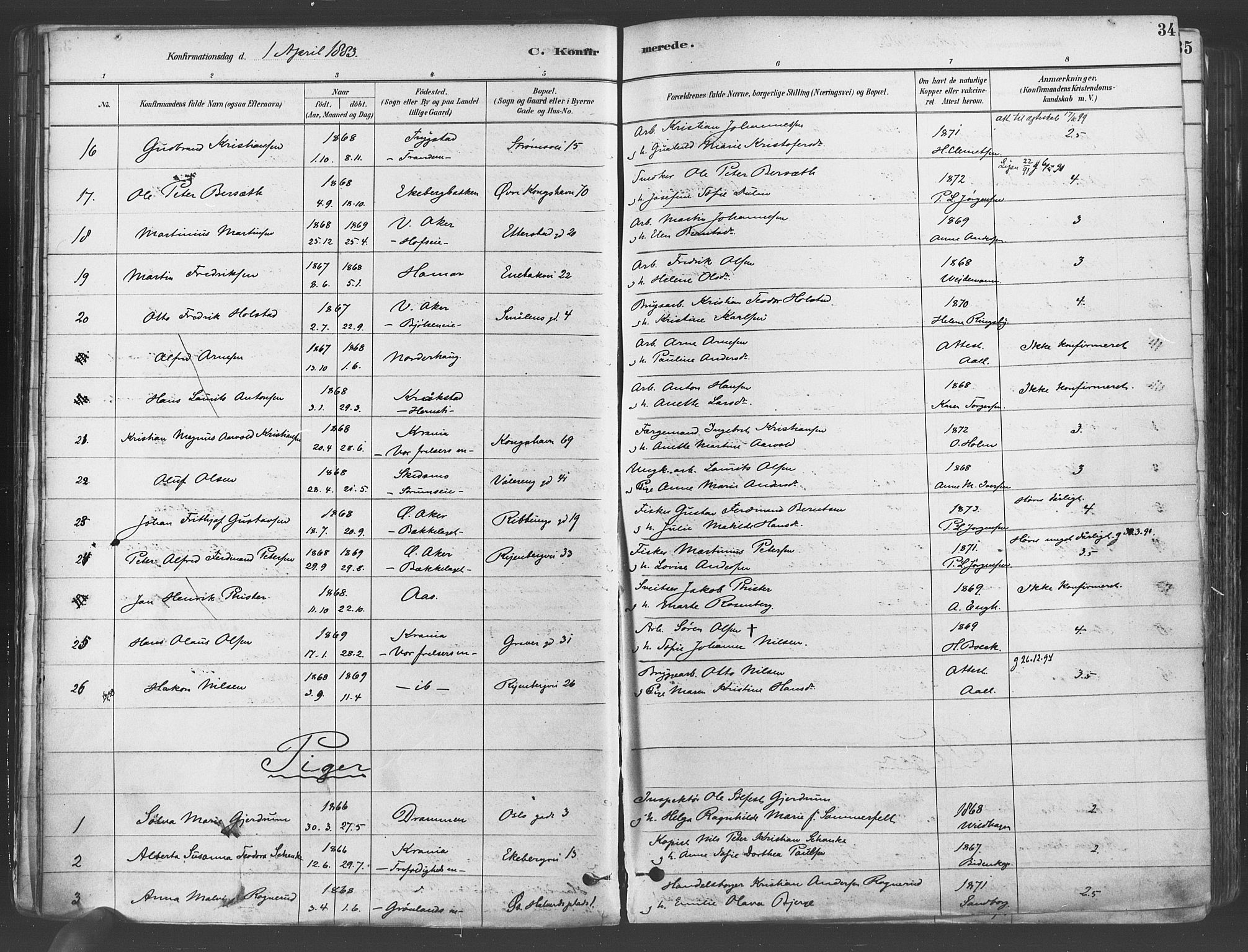 Gamlebyen prestekontor Kirkebøker, SAO/A-10884/F/Fa/L0006: Parish register (official) no. 6, 1881-1890, p. 34