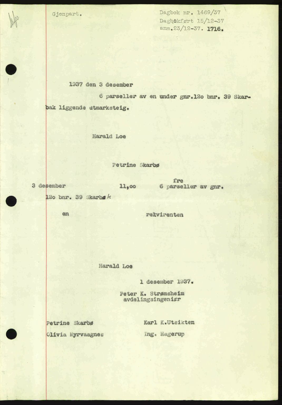 Ålesund byfogd, AV/SAT-A-4384: Mortgage book no. 34 I, 1936-1938, Diary no: : 1469/1937