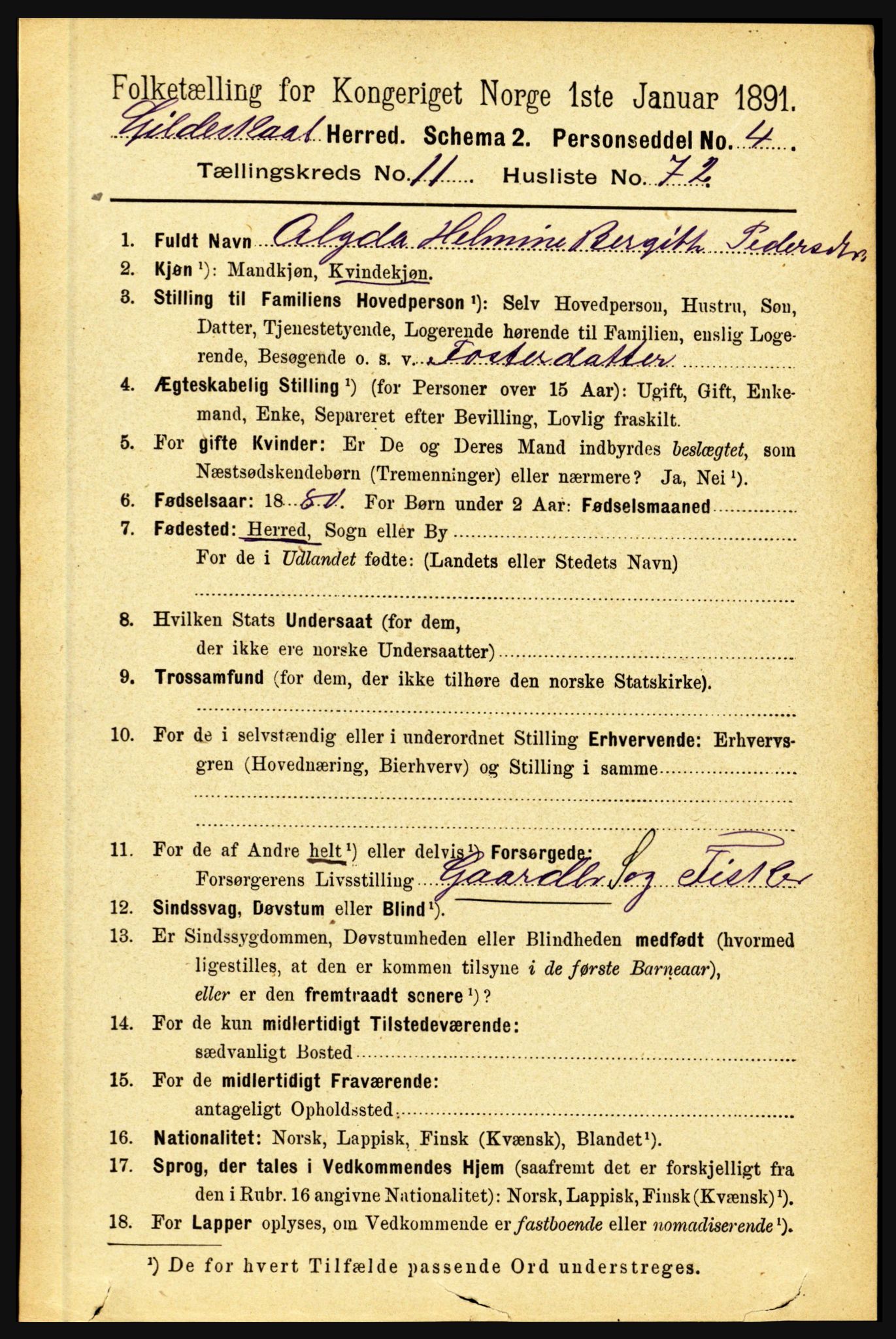 RA, 1891 census for 1838 Gildeskål, 1891, p. 3636