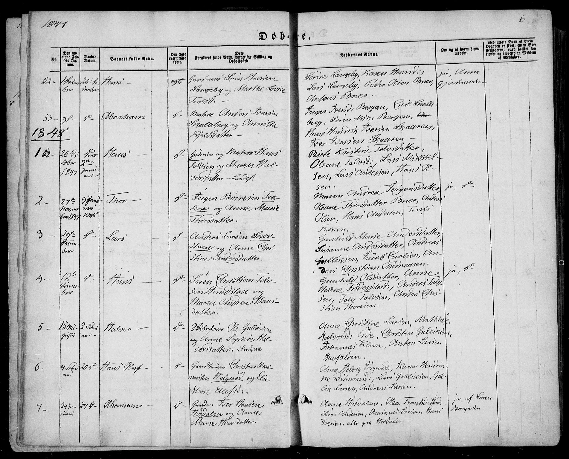 Sandar kirkebøker, SAKO/A-243/F/Fa/L0006: Parish register (official) no. 6, 1847-1860, p. 6a