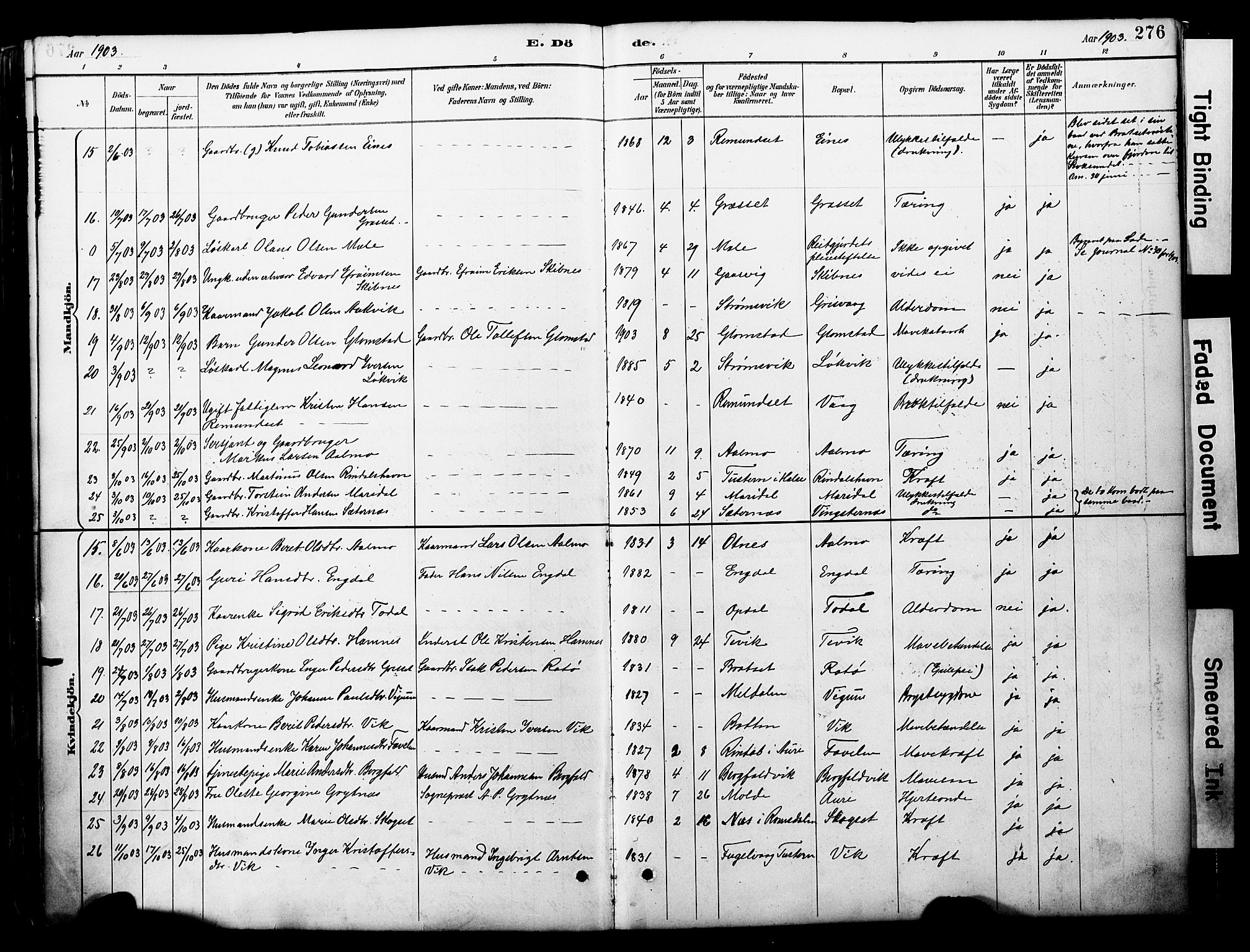 Ministerialprotokoller, klokkerbøker og fødselsregistre - Møre og Romsdal, AV/SAT-A-1454/578/L0907: Parish register (official) no. 578A06, 1887-1904, p. 276