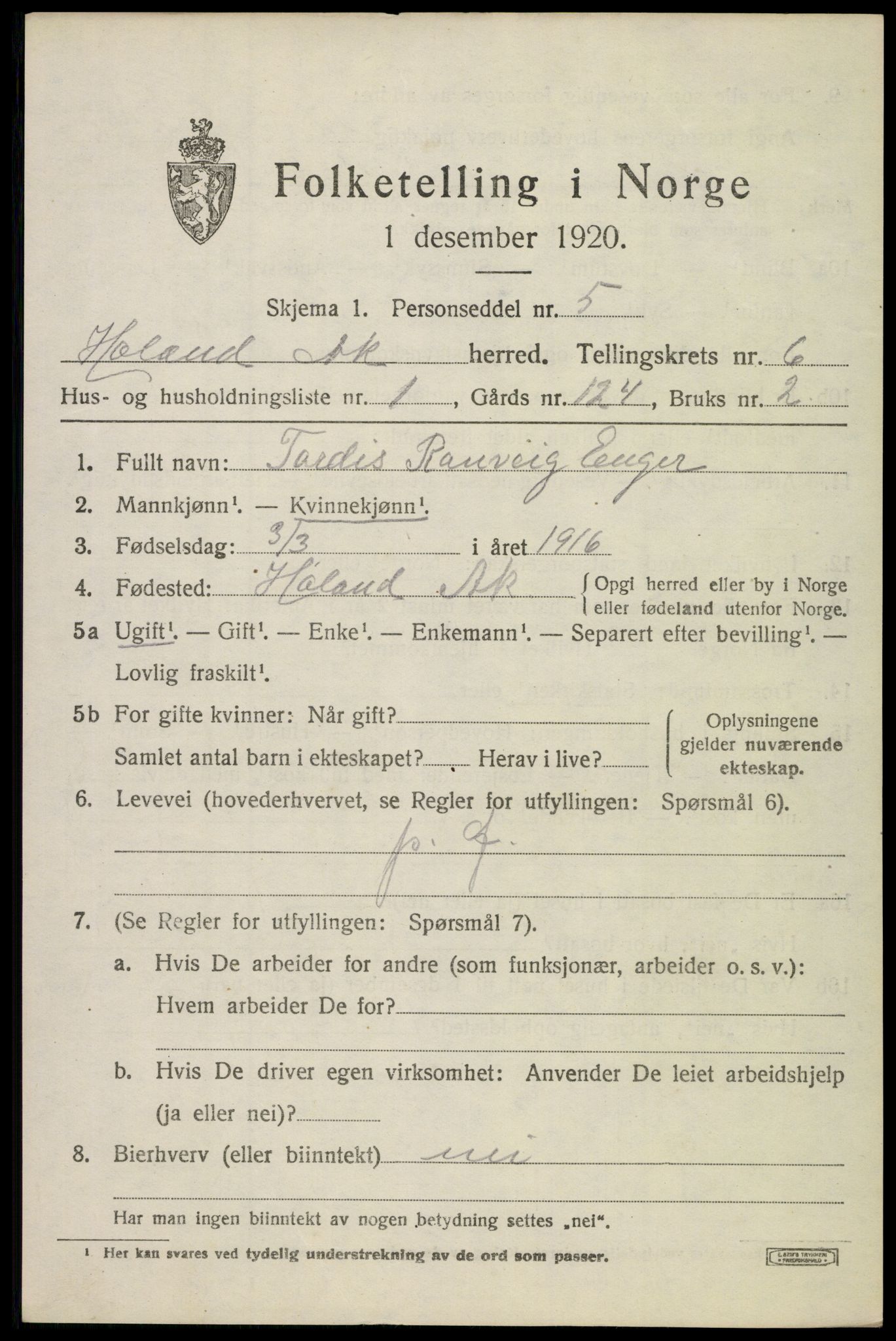 SAO, 1920 census for Høland, 1920, p. 8371