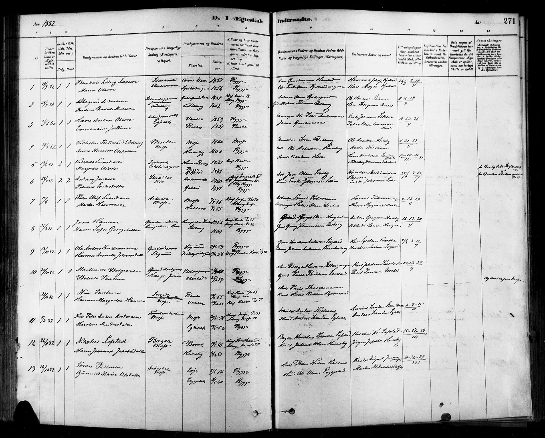 Rygge prestekontor Kirkebøker, SAO/A-10084b/F/Fa/L0007: Parish register (official) no. 7, 1878-1904, p. 271