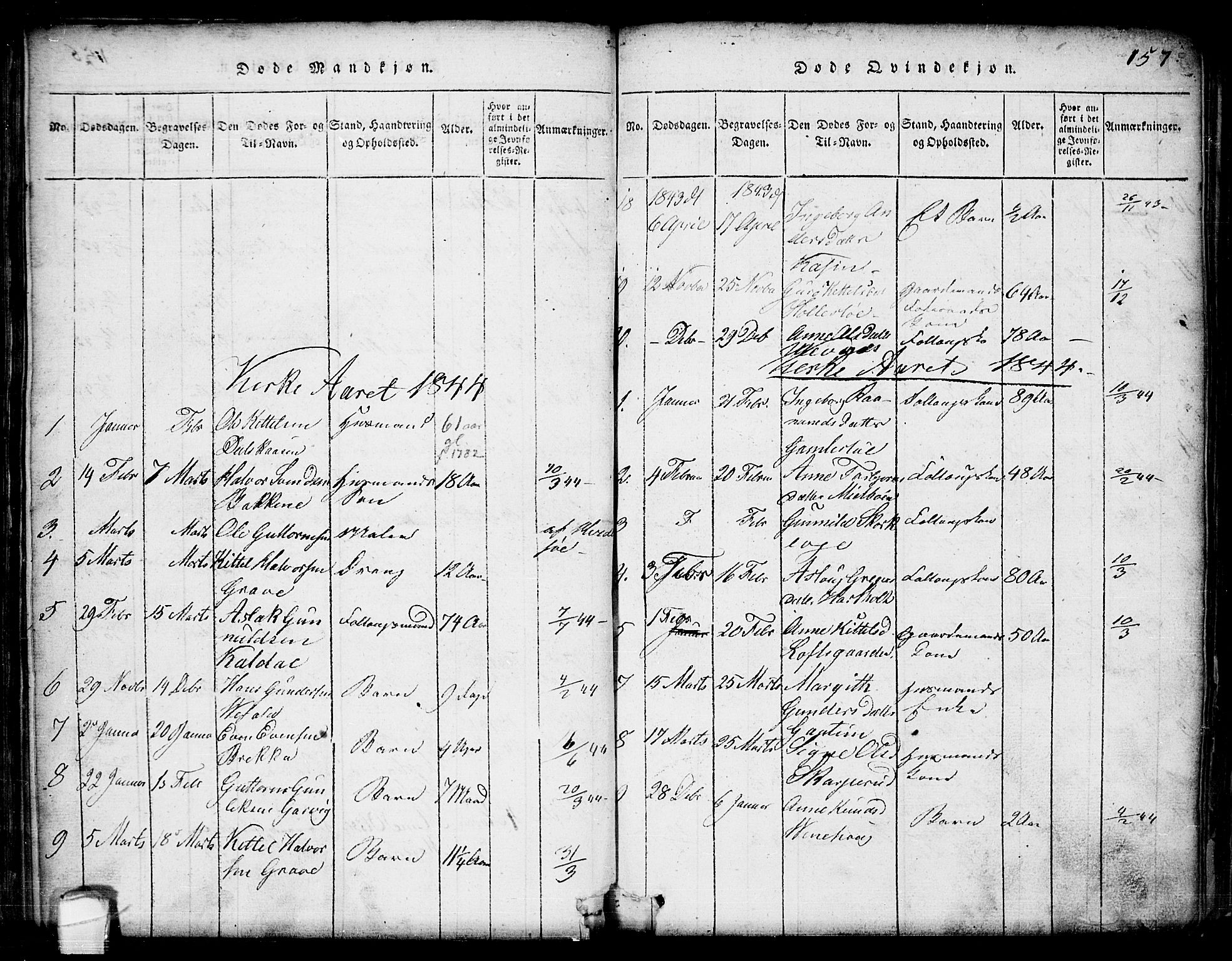 Seljord kirkebøker, AV/SAKO-A-20/G/Ga/L0001: Parish register (copy) no. I 1, 1815-1854, p. 157