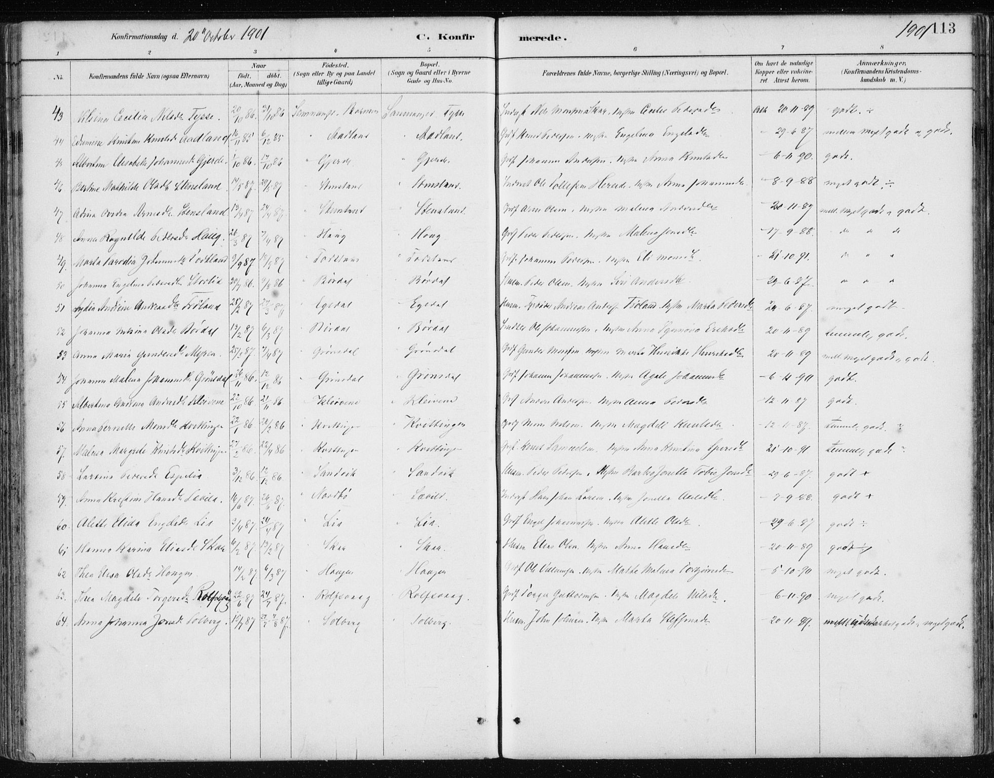 Samnanger Sokneprestembete, SAB/A-77501/H/Haa: Parish register (official) no. A 1, 1885-1901, p. 113