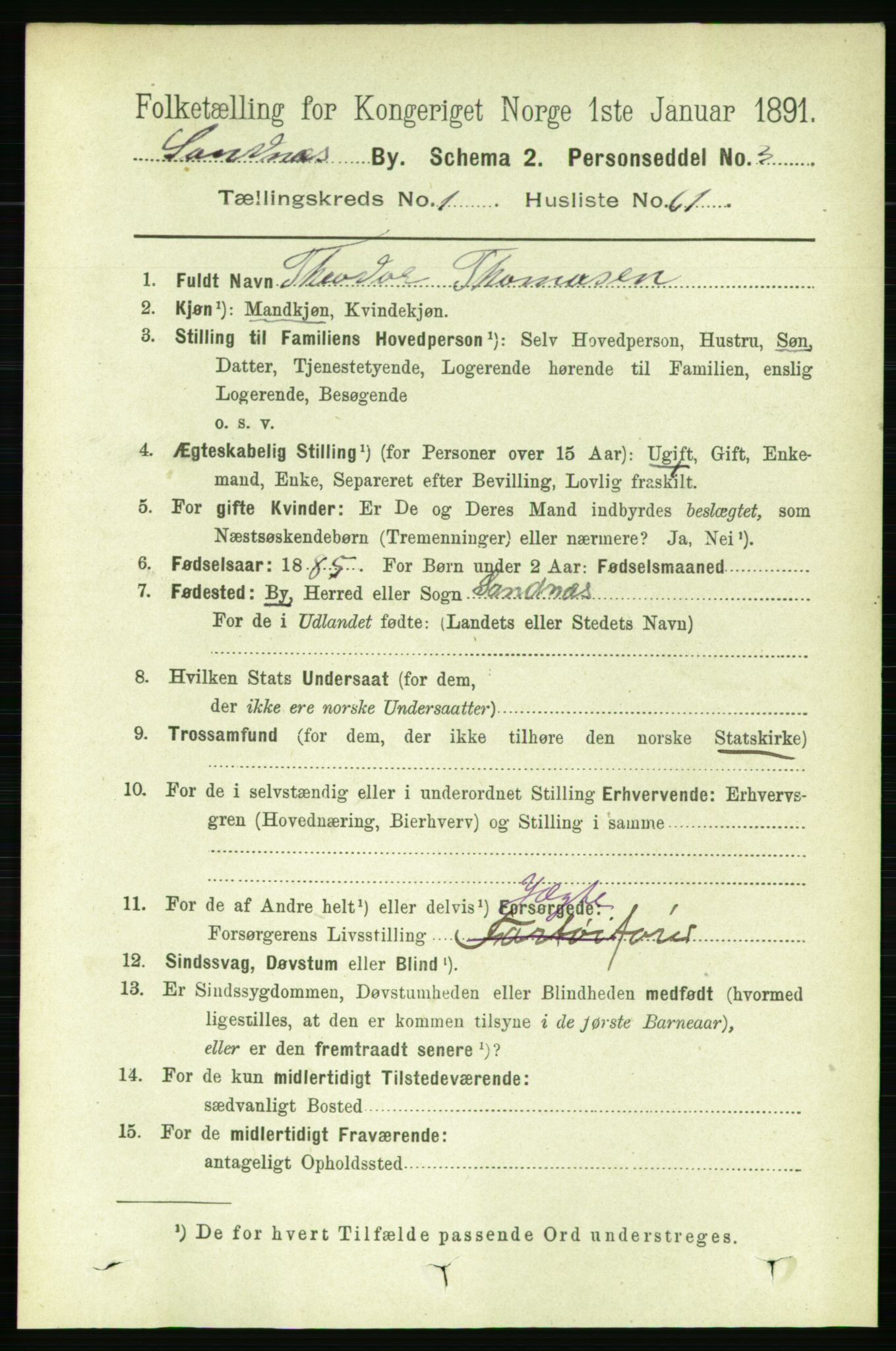 RA, 1891 census for 1102 Sandnes, 1891, p. 923