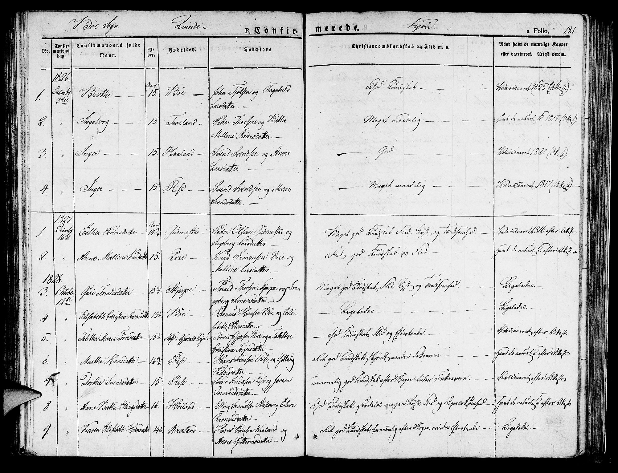 Hå sokneprestkontor, SAST/A-101801/001/30BA/L0004: Parish register (official) no. A 4.1 /3, 1816-1836, p. 181