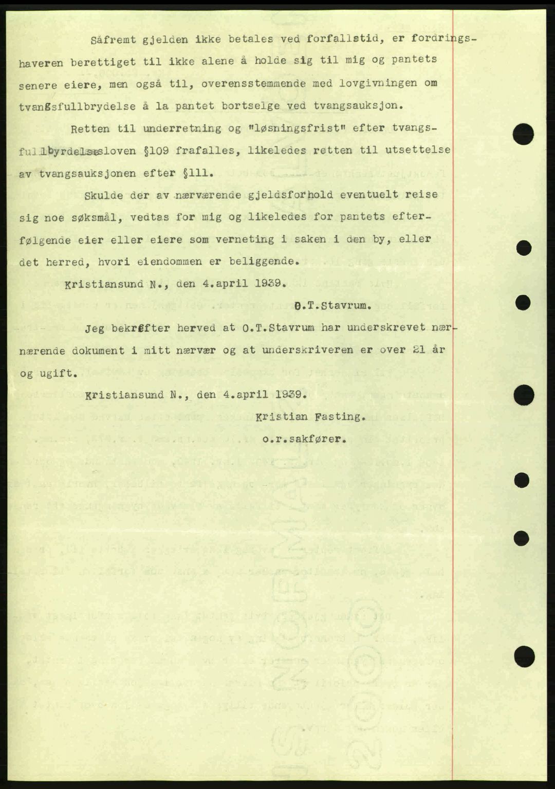 Kristiansund byfogd, SAT/A-4587/A/27: Mortgage book no. 31, 1938-1939, Diary no: : 380/1939