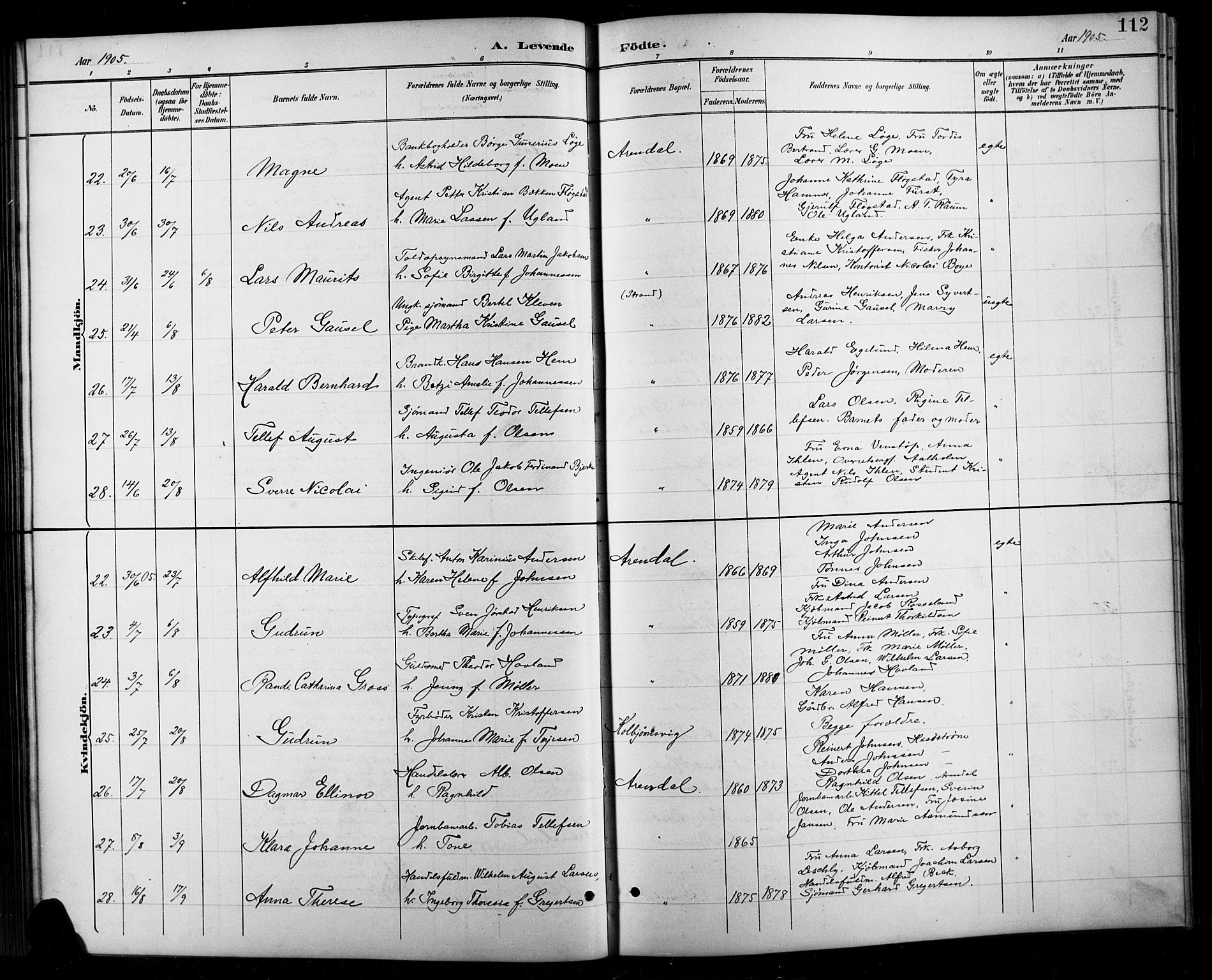 Arendal sokneprestkontor, Trefoldighet, SAK/1111-0040/F/Fb/L0006: Parish register (copy) no. B 6, 1889-1916, p. 112