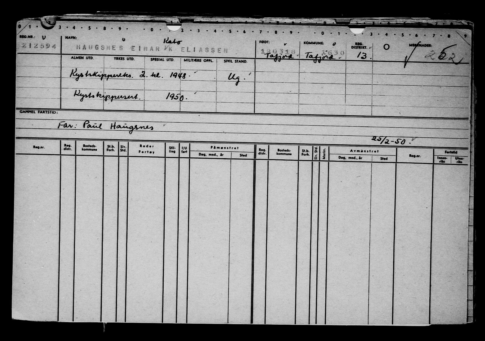 Direktoratet for sjømenn, AV/RA-S-3545/G/Gb/L0156: Hovedkort, 1918, p. 256