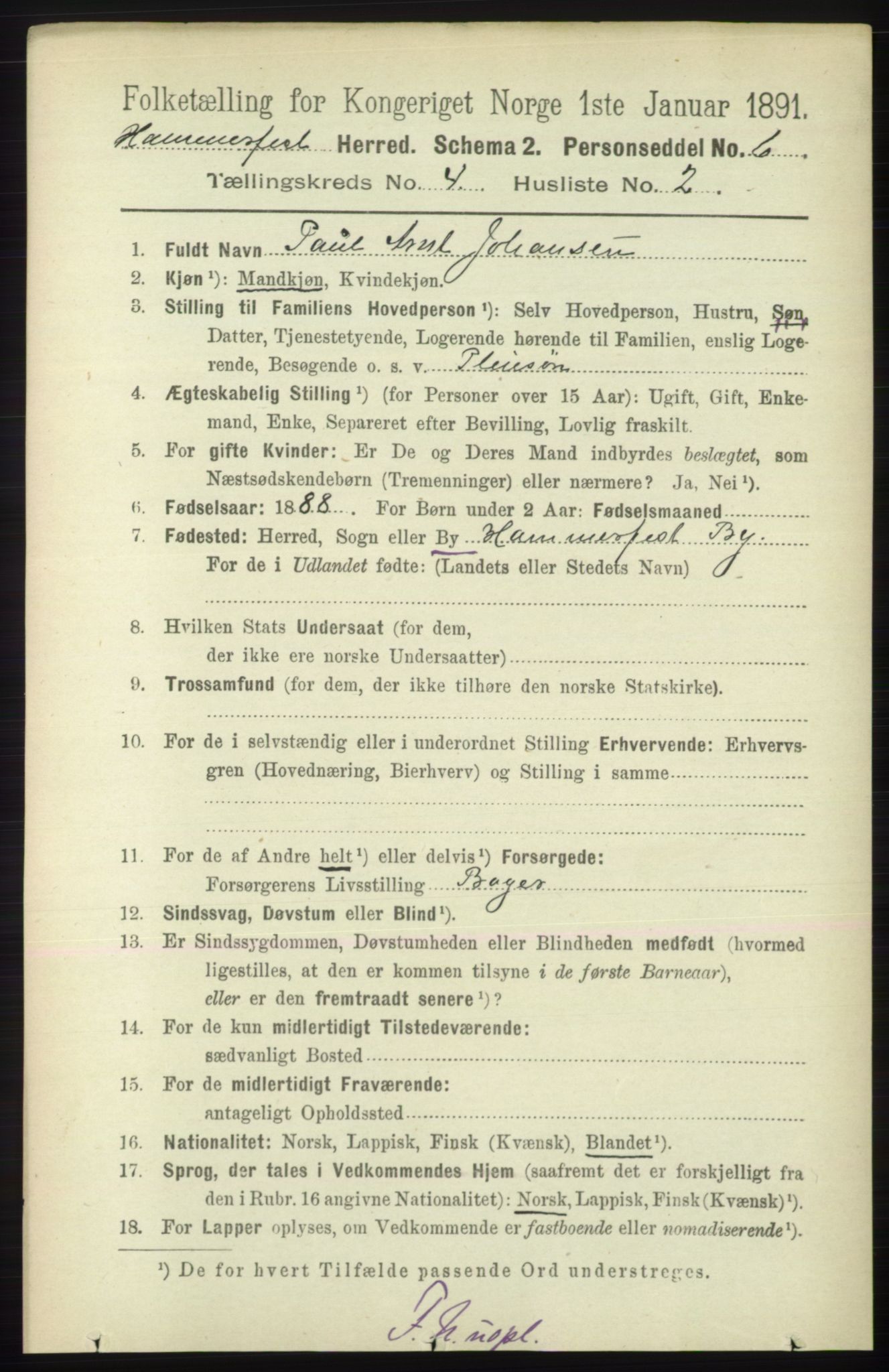 RA, 1891 census for 2016 Hammerfest, 1891, p. 1114