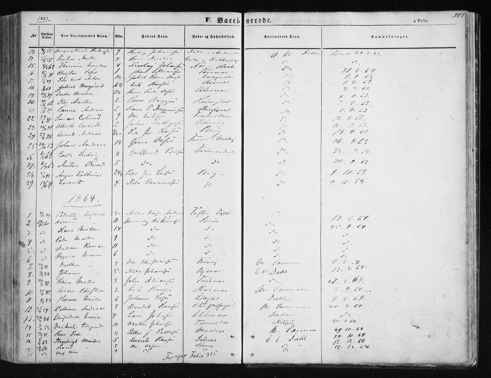 Tromsøysund sokneprestkontor, SATØ/S-1304/G/Ga/L0001kirke: Parish register (official) no. 1, 1856-1867, p. 297