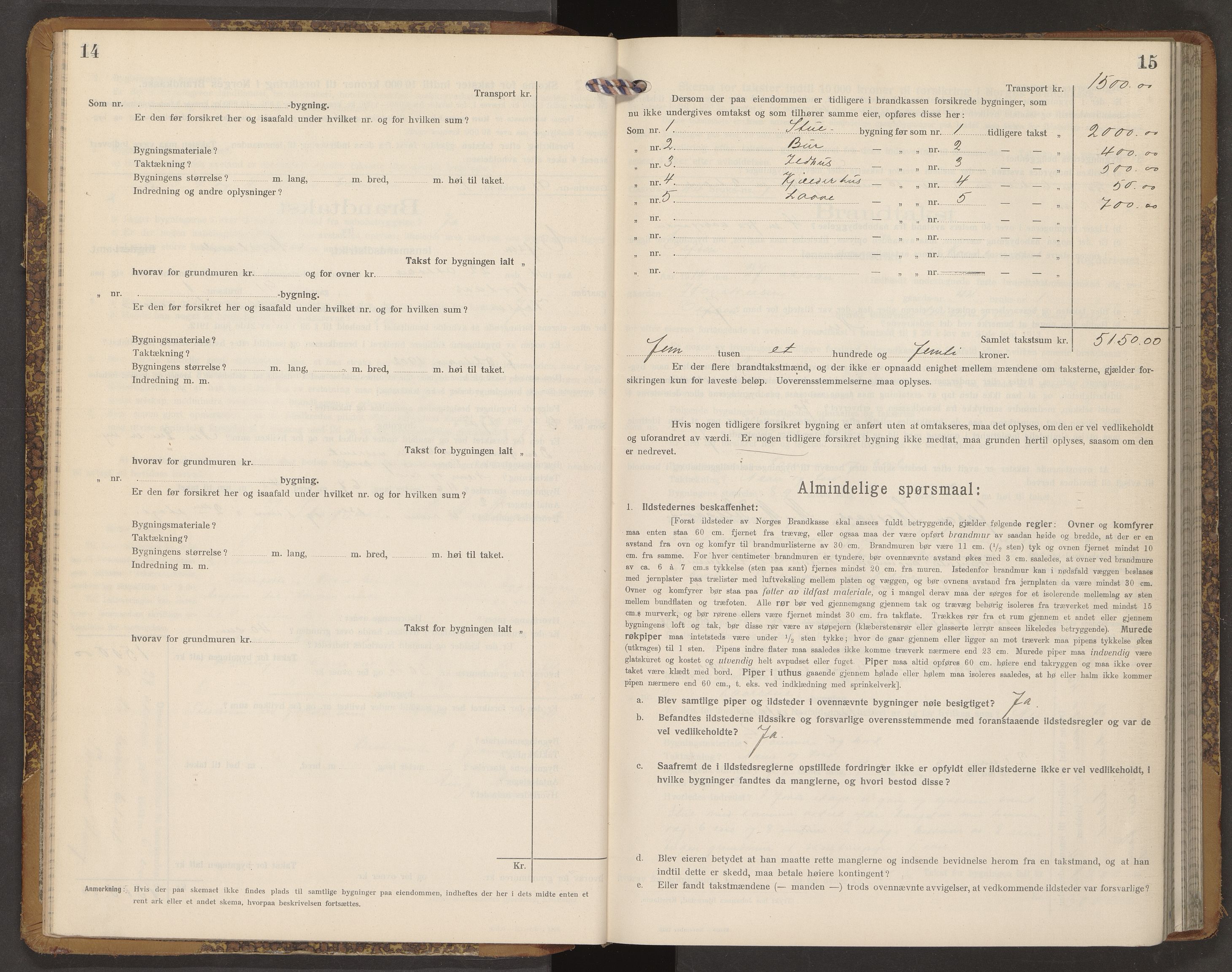 Norges Brannkasse Vefsn, AV/SAT-A-5573/Fb/L0006: Branntakstprotokoll, 1914-1918