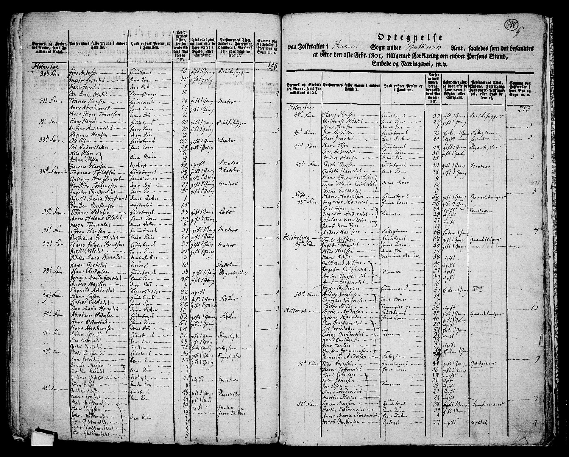 RA, 1801 census for 0628P Hurum, 1801, p. 598b-599a