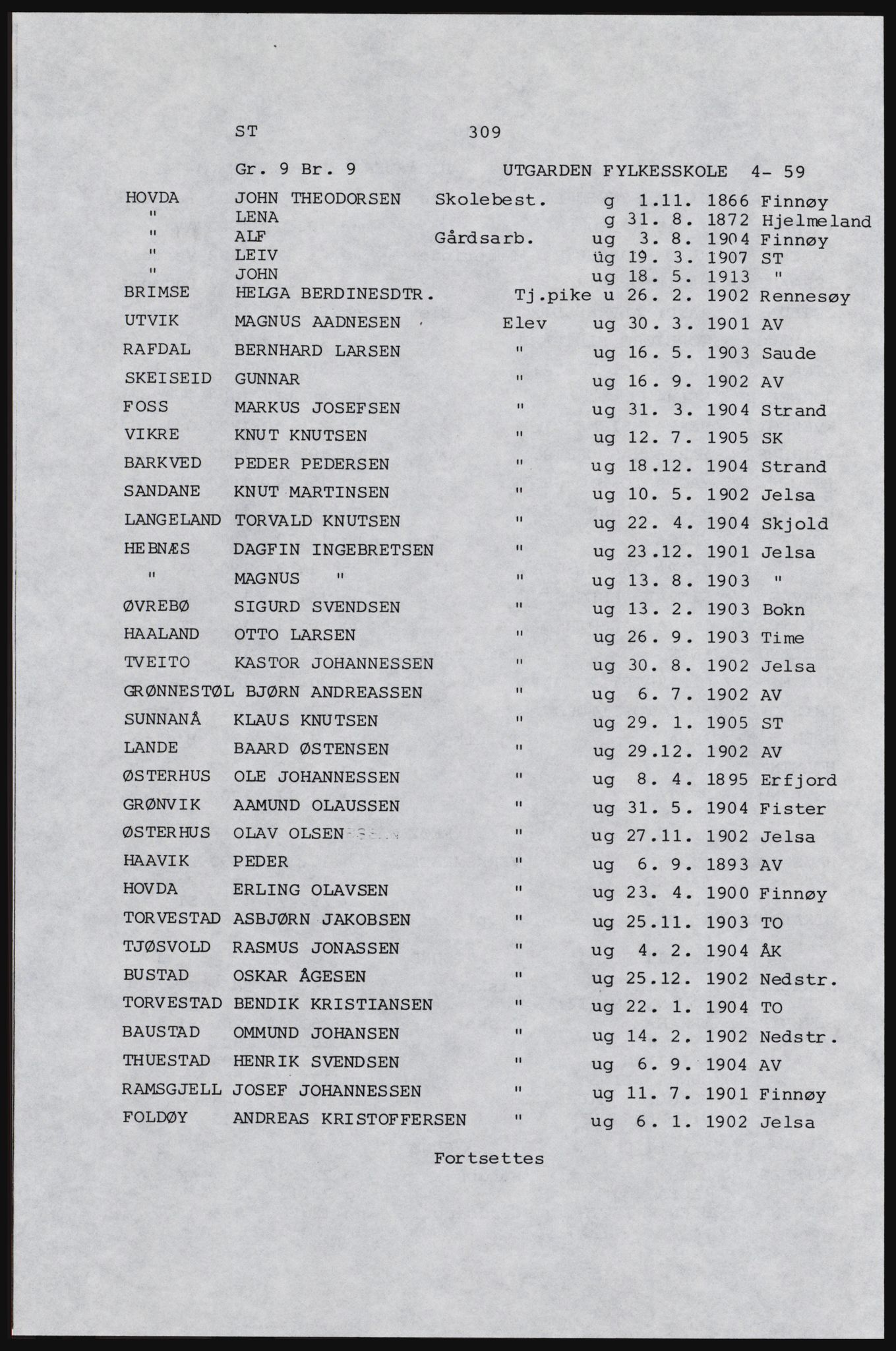 SAST, Copy of 1920 census for Karmøy, 1920, p. 329