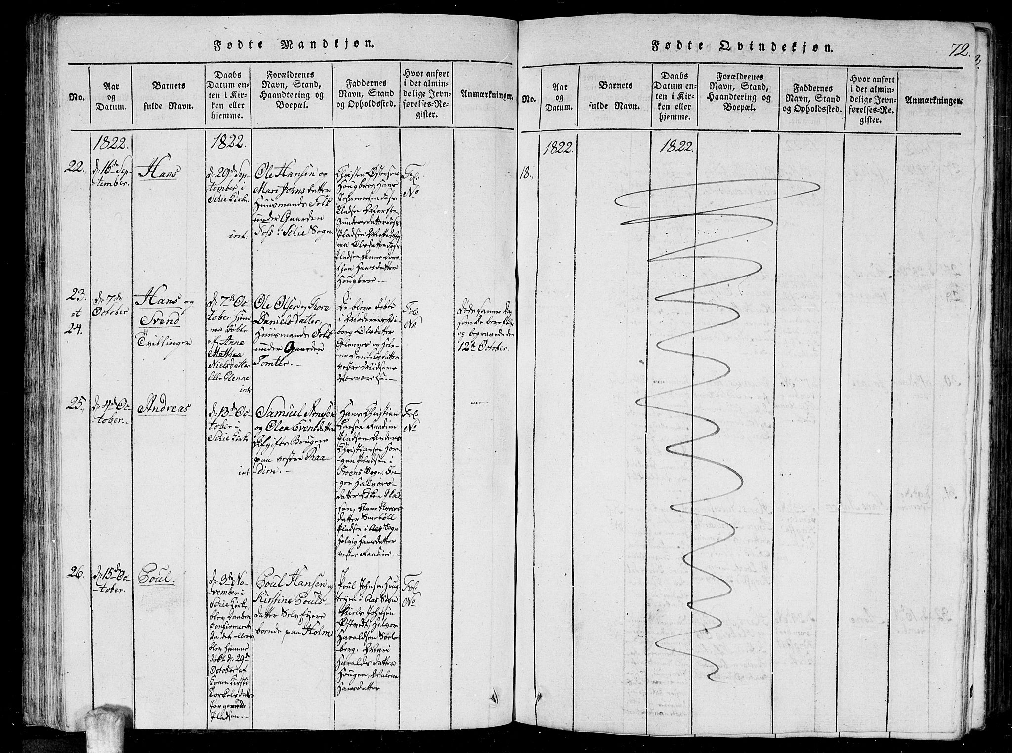 Kråkstad prestekontor Kirkebøker, AV/SAO-A-10125a/G/Ga/L0001: Parish register (copy) no. I 1, 1813-1824, p. 72