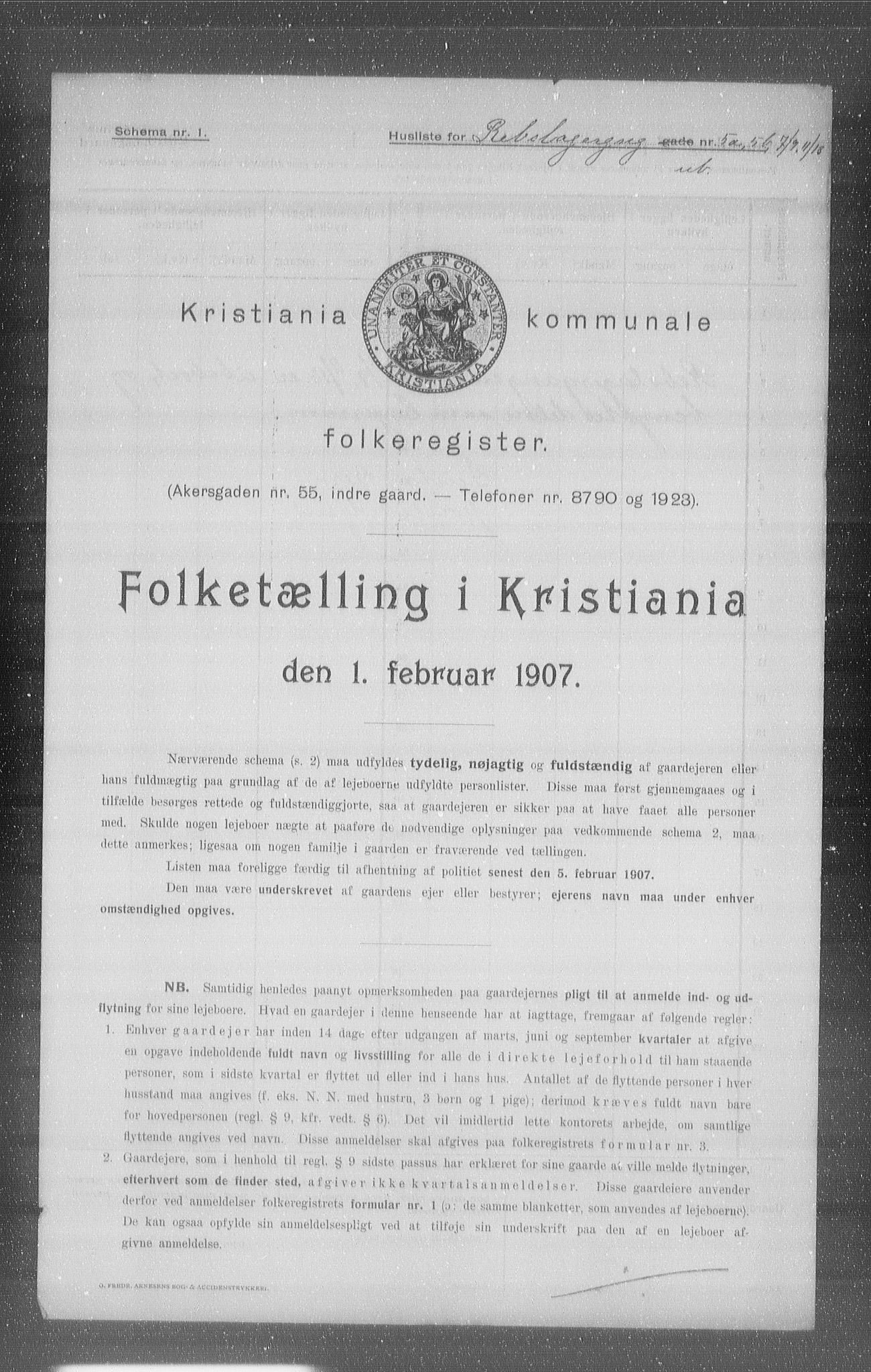 OBA, Municipal Census 1907 for Kristiania, 1907, p. 42164