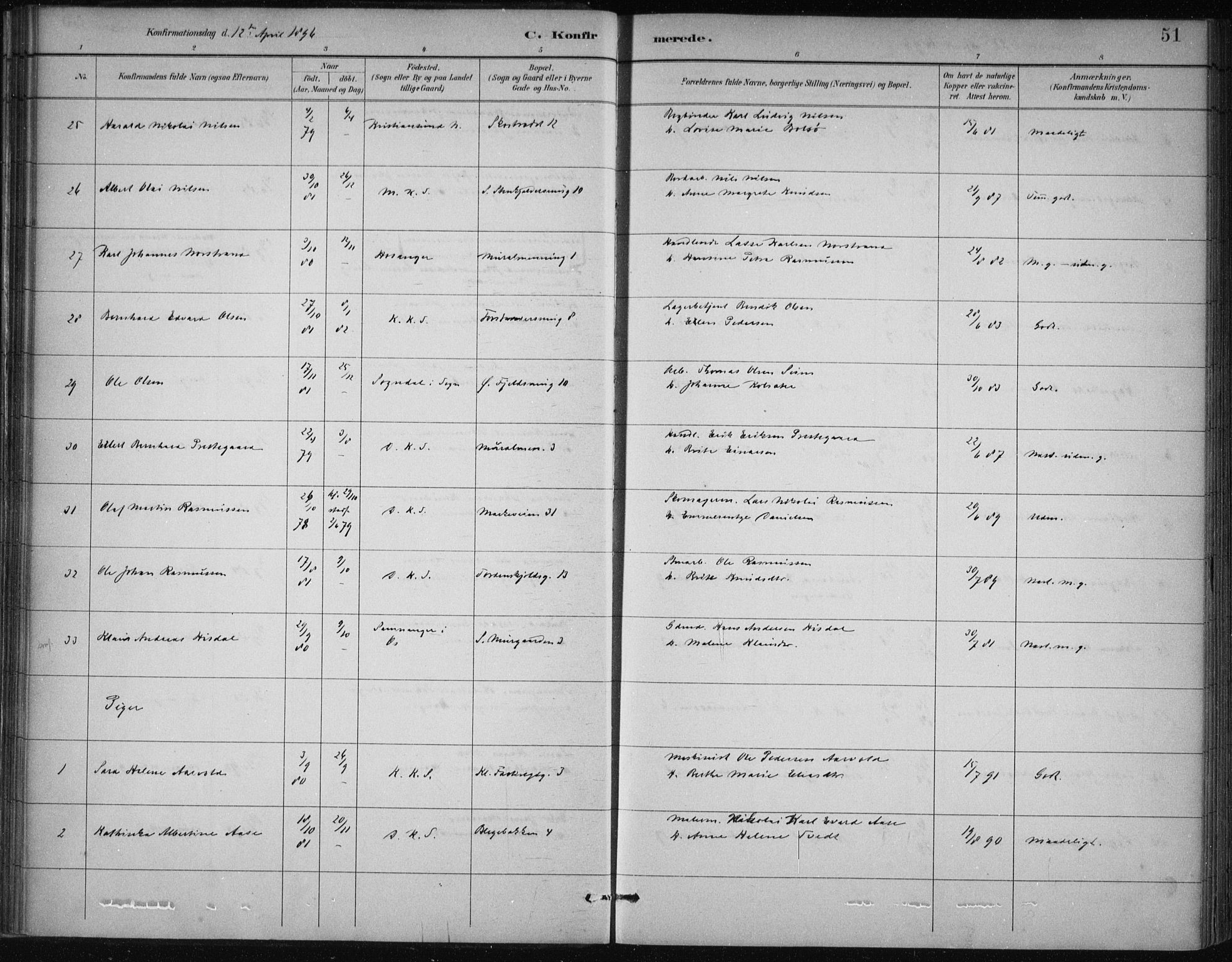 Korskirken sokneprestembete, AV/SAB-A-76101/H/Hab: Parish register (copy) no. C 4, 1893-1905, p. 51