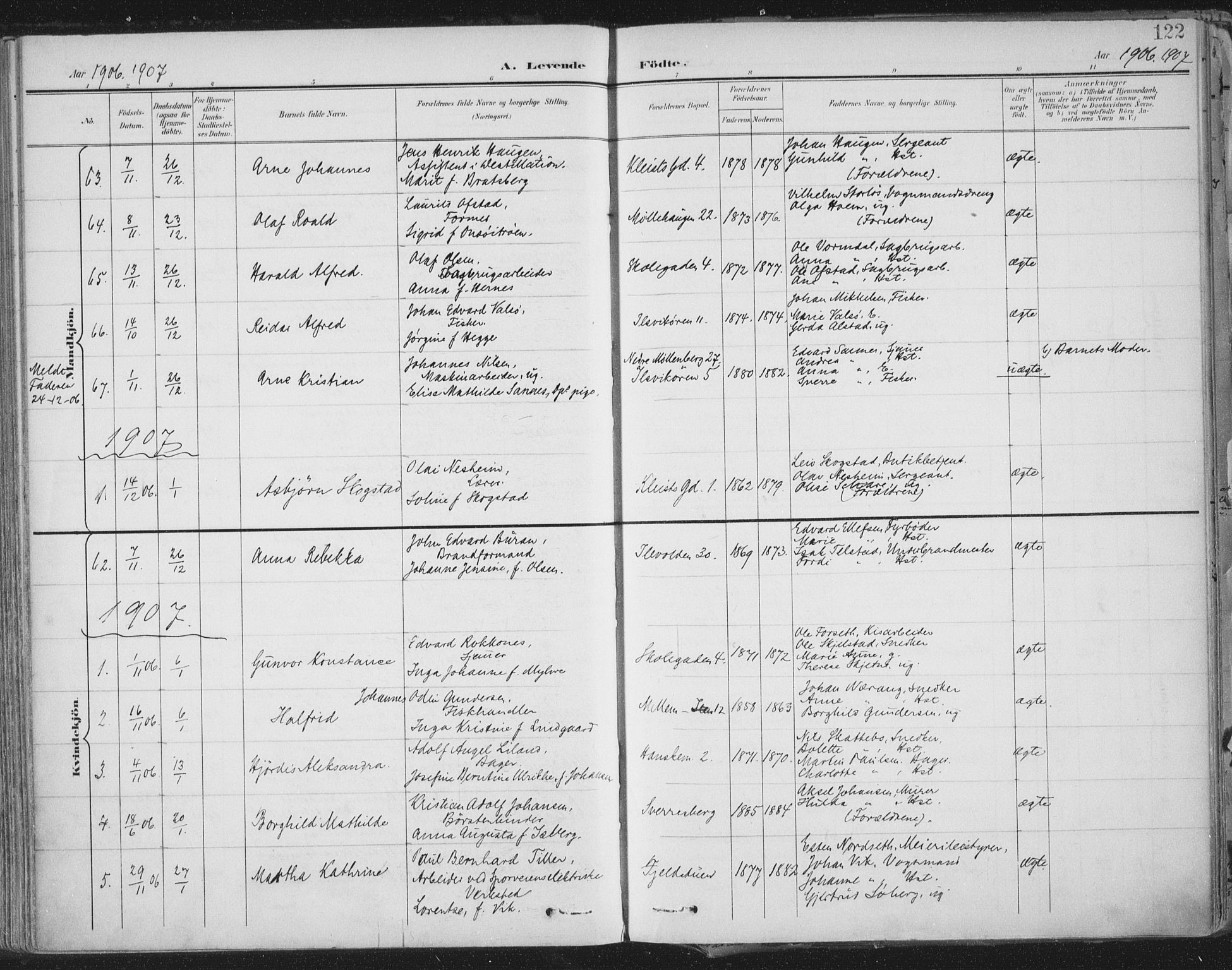 Ministerialprotokoller, klokkerbøker og fødselsregistre - Sør-Trøndelag, SAT/A-1456/603/L0167: Parish register (official) no. 603A06, 1896-1932, p. 122