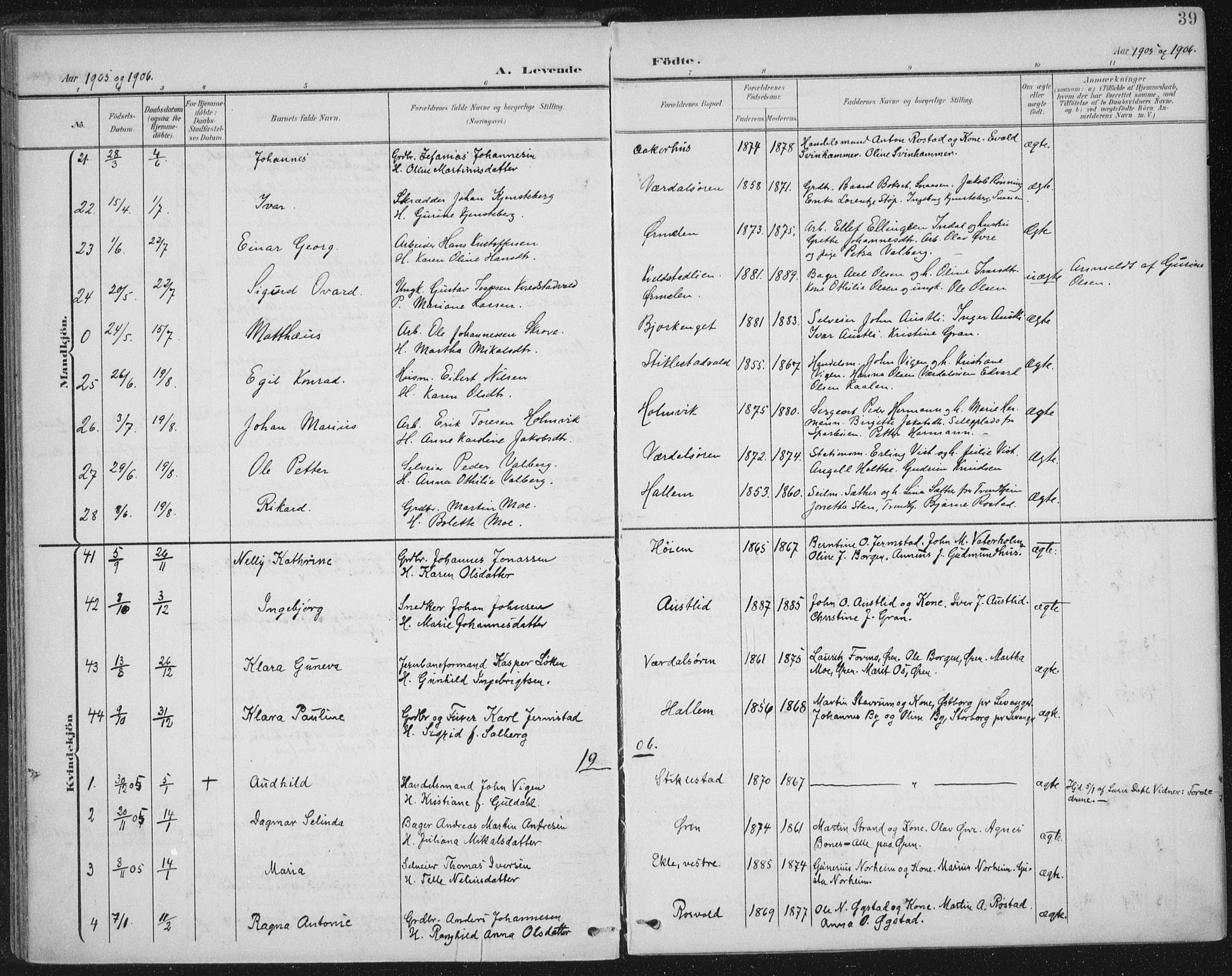 Ministerialprotokoller, klokkerbøker og fødselsregistre - Nord-Trøndelag, AV/SAT-A-1458/723/L0246: Parish register (official) no. 723A15, 1900-1917, p. 39