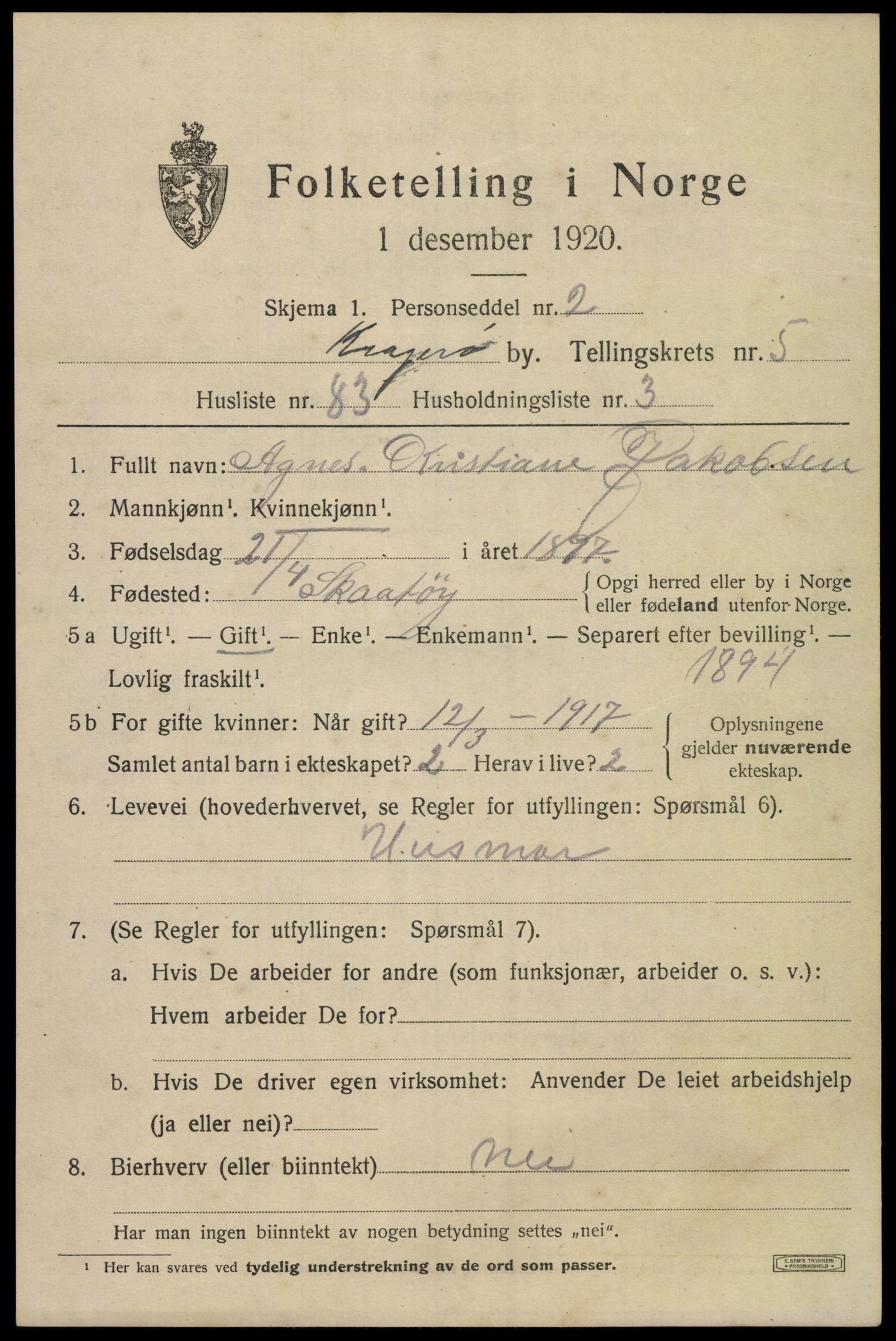 SAKO, 1920 census for Kragerø, 1920, p. 9021