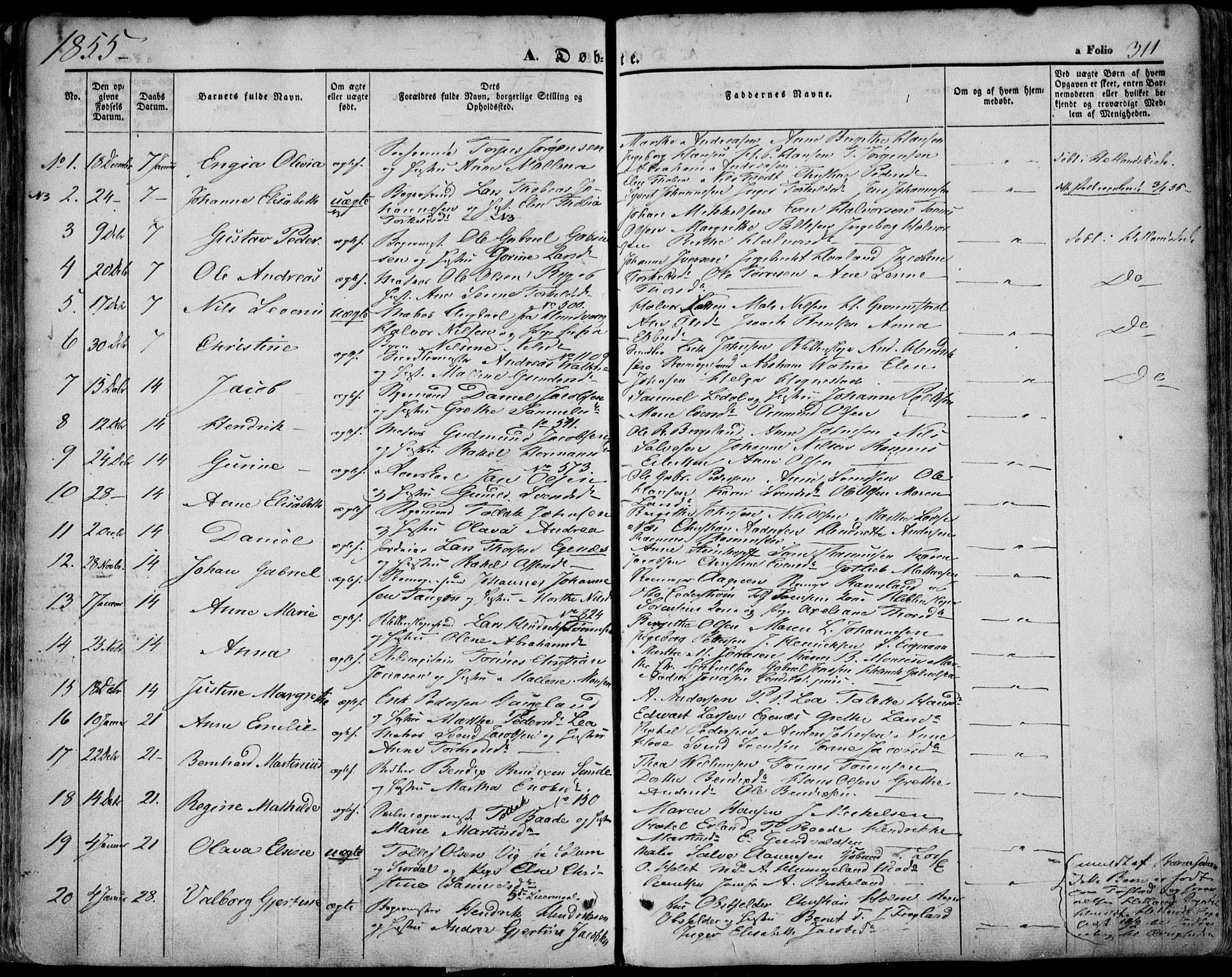 Domkirken sokneprestkontor, SAST/A-101812/001/30/30BA/L0016: Parish register (official) no. A 15, 1844-1854, p. 311