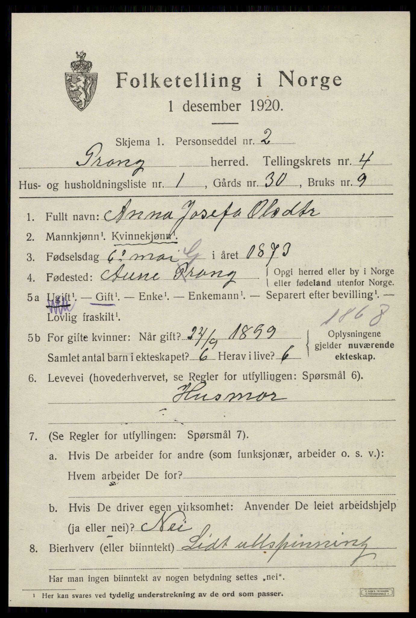 SAT, 1920 census for Grong, 1920, p. 2587