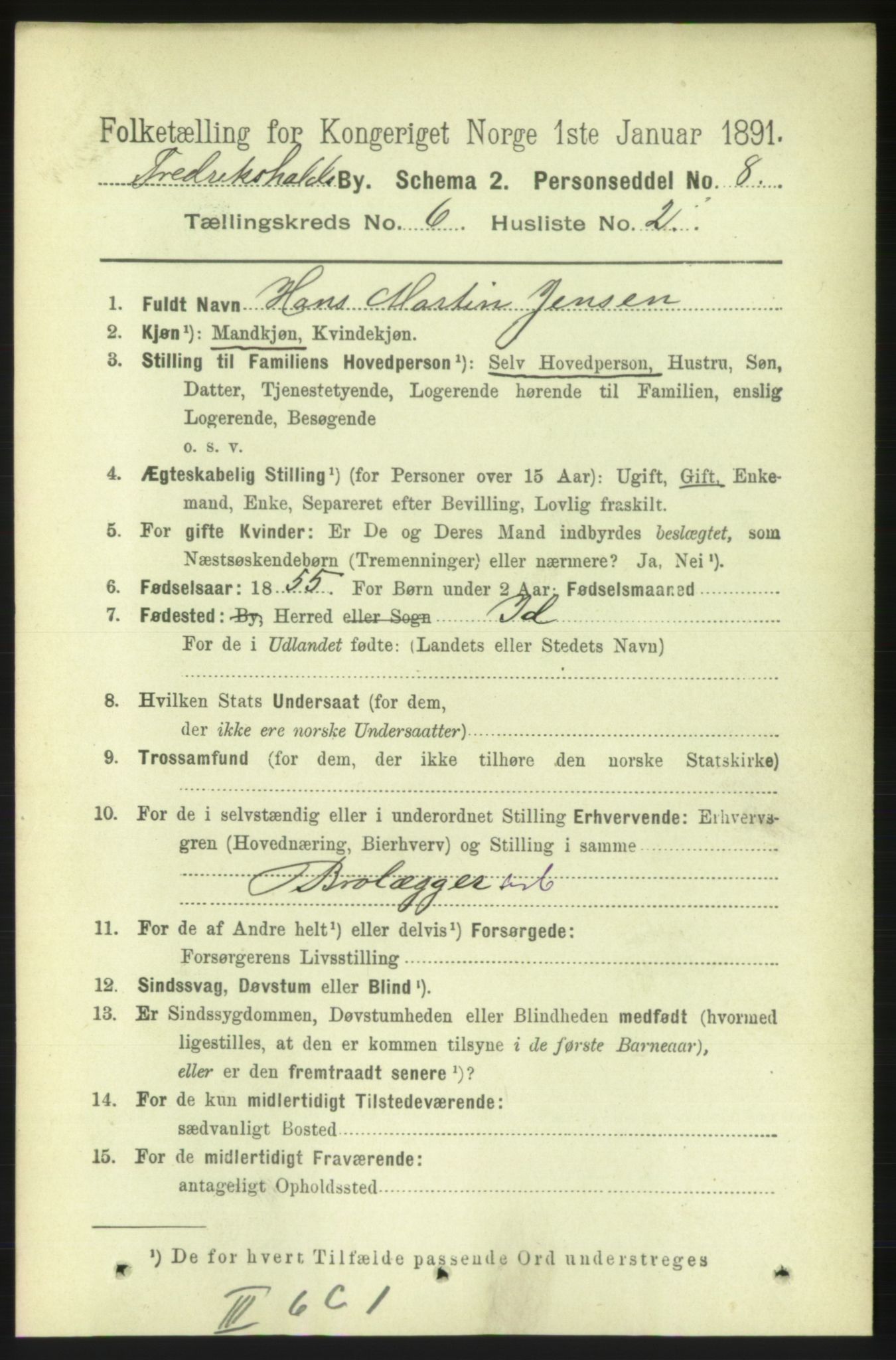 RA, 1891 census for 0101 Fredrikshald, 1891, p. 4471