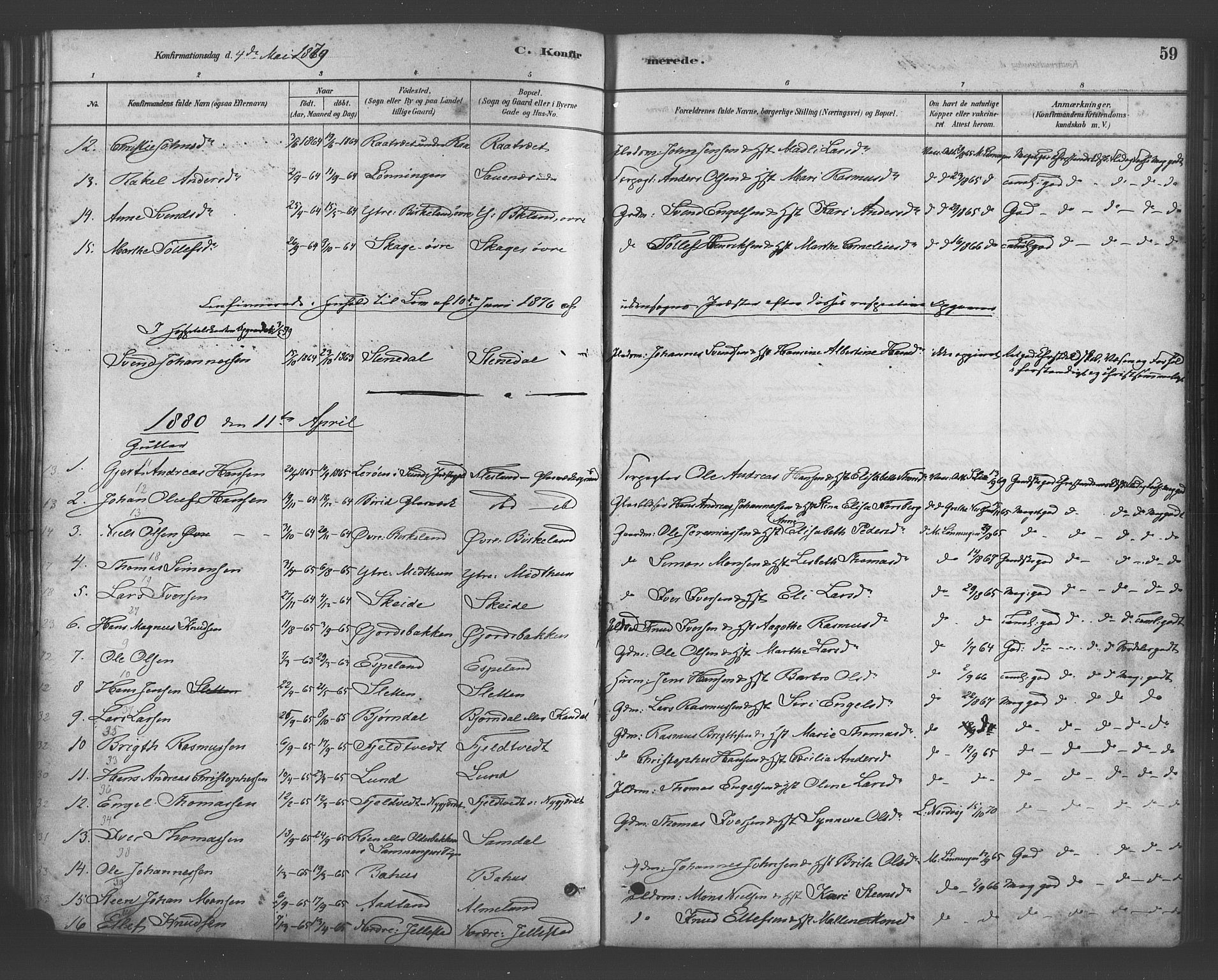 Fana Sokneprestembete, AV/SAB-A-75101/H/Haa/Haab/L0001: Parish register (official) no. B 1, 1878-1889, p. 59