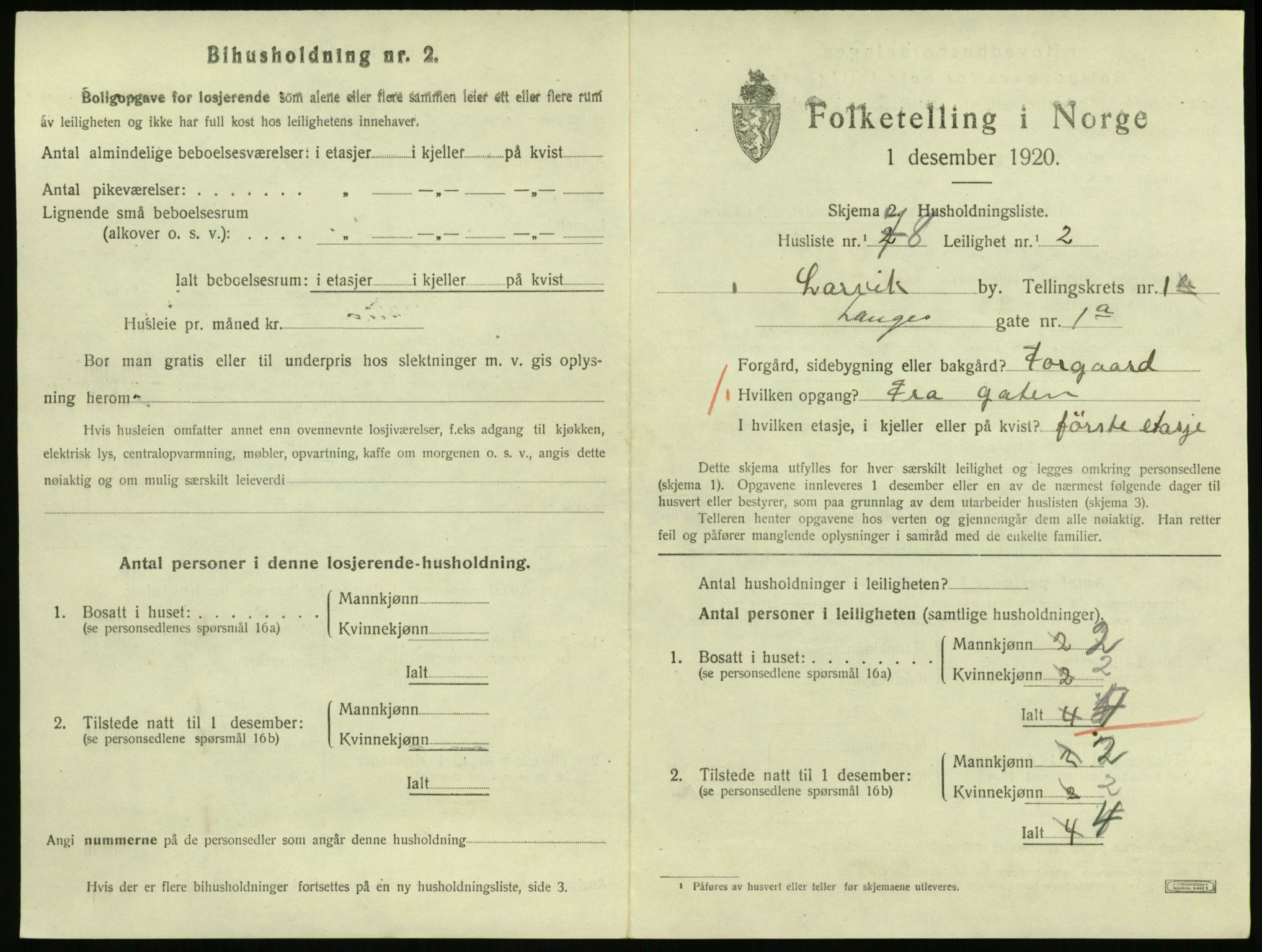 SAKO, 1920 census for Larvik, 1920, p. 3294