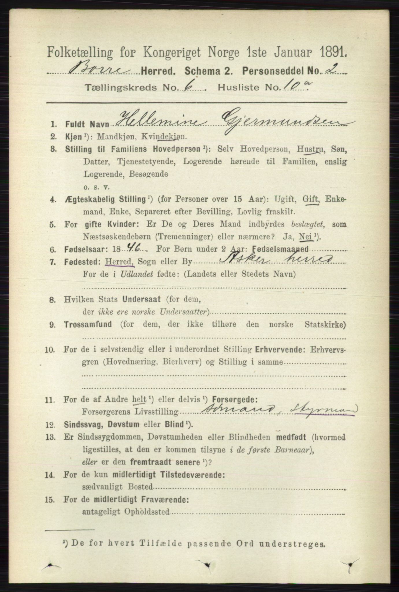 RA, 1891 census for 0717 Borre, 1891, p. 2686