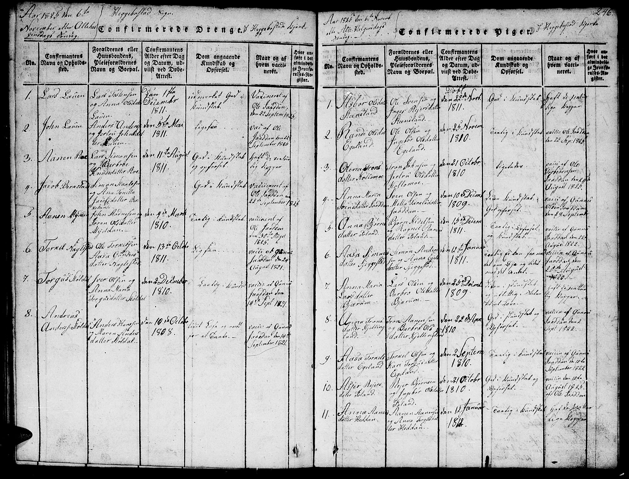 Hægebostad sokneprestkontor, AV/SAK-1111-0024/F/Fb/Fba/L0001: Parish register (copy) no. B 1, 1815-1844, p. 246