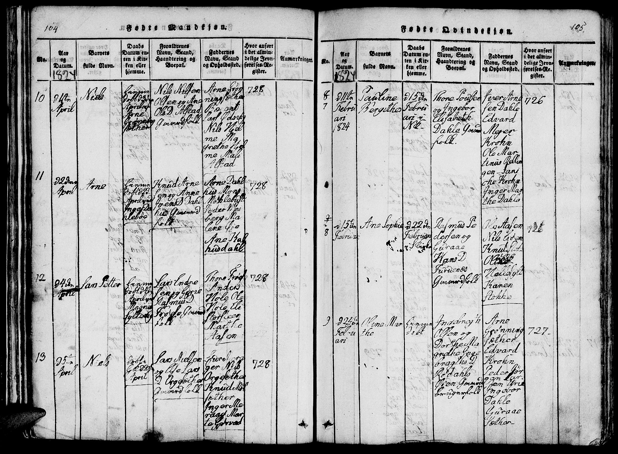 Ministerialprotokoller, klokkerbøker og fødselsregistre - Møre og Romsdal, AV/SAT-A-1454/519/L0260: Parish register (copy) no. 519C01, 1817-1829, p. 104-105