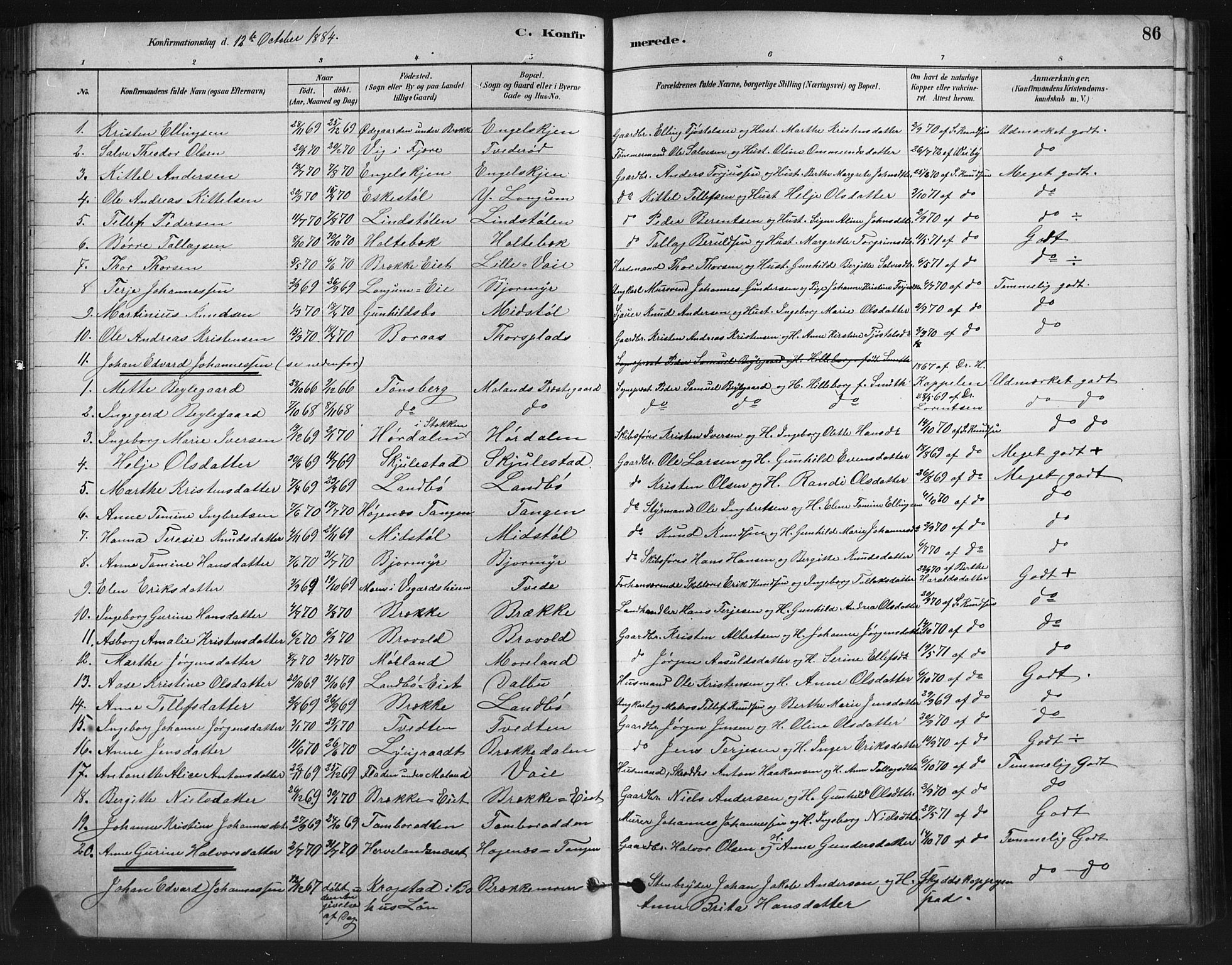 Austre Moland sokneprestkontor, SAK/1111-0001/F/Fb/Fba/L0003: Parish register (copy) no. B 3, 1879-1914, p. 86