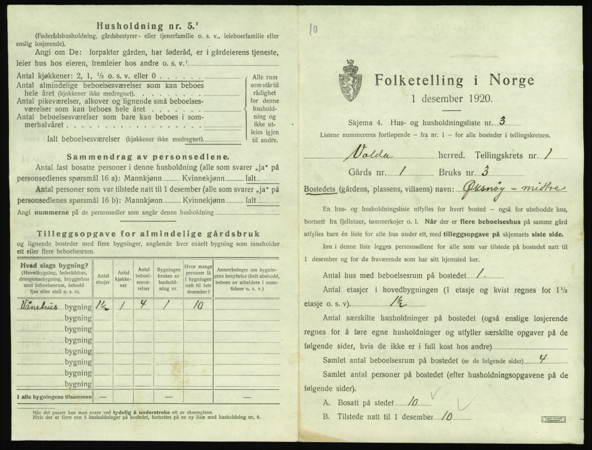 SAT, 1920 census for Volda, 1920, p. 104