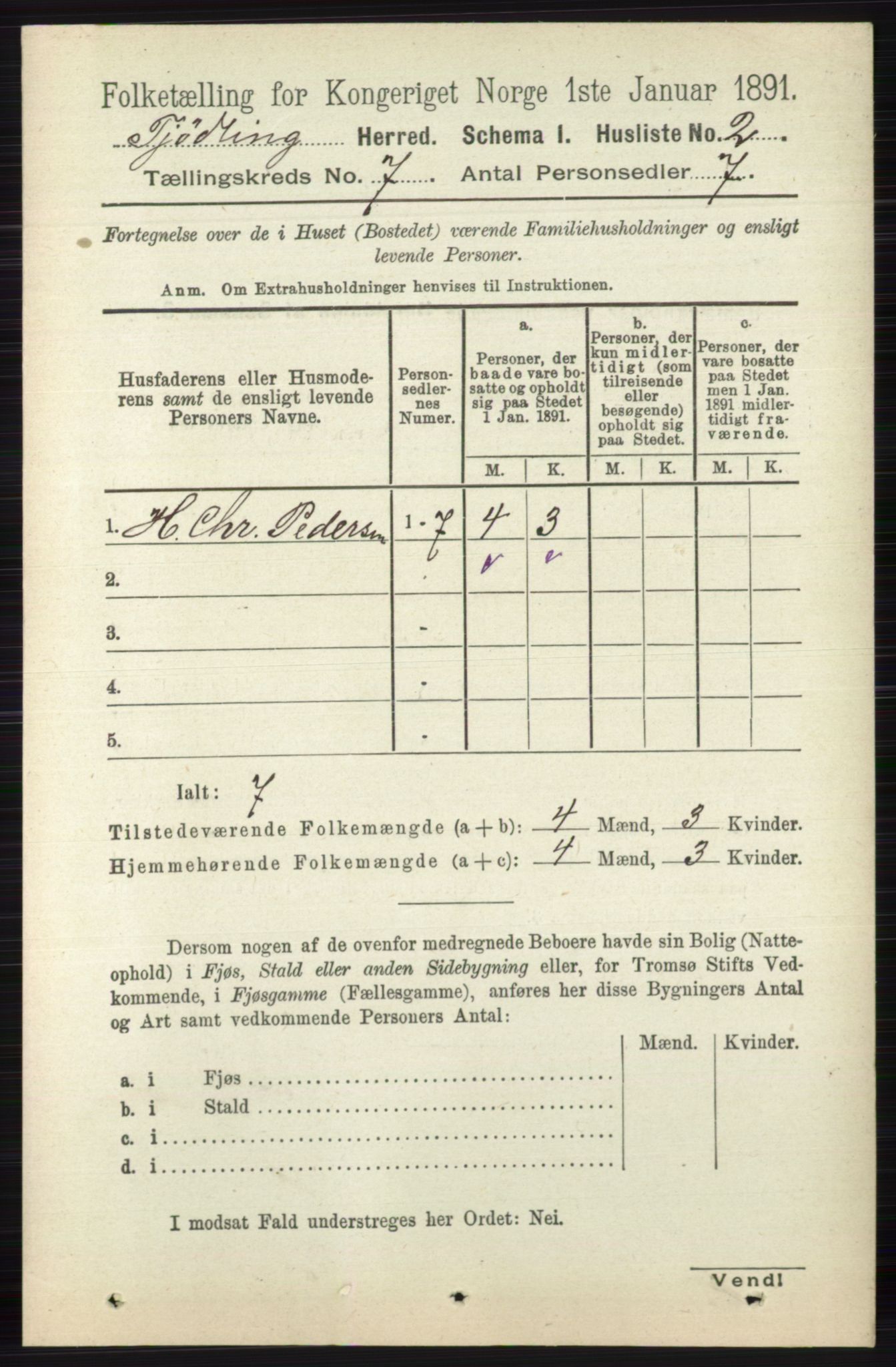 RA, 1891 census for 0725 Tjølling, 1891, p. 3549