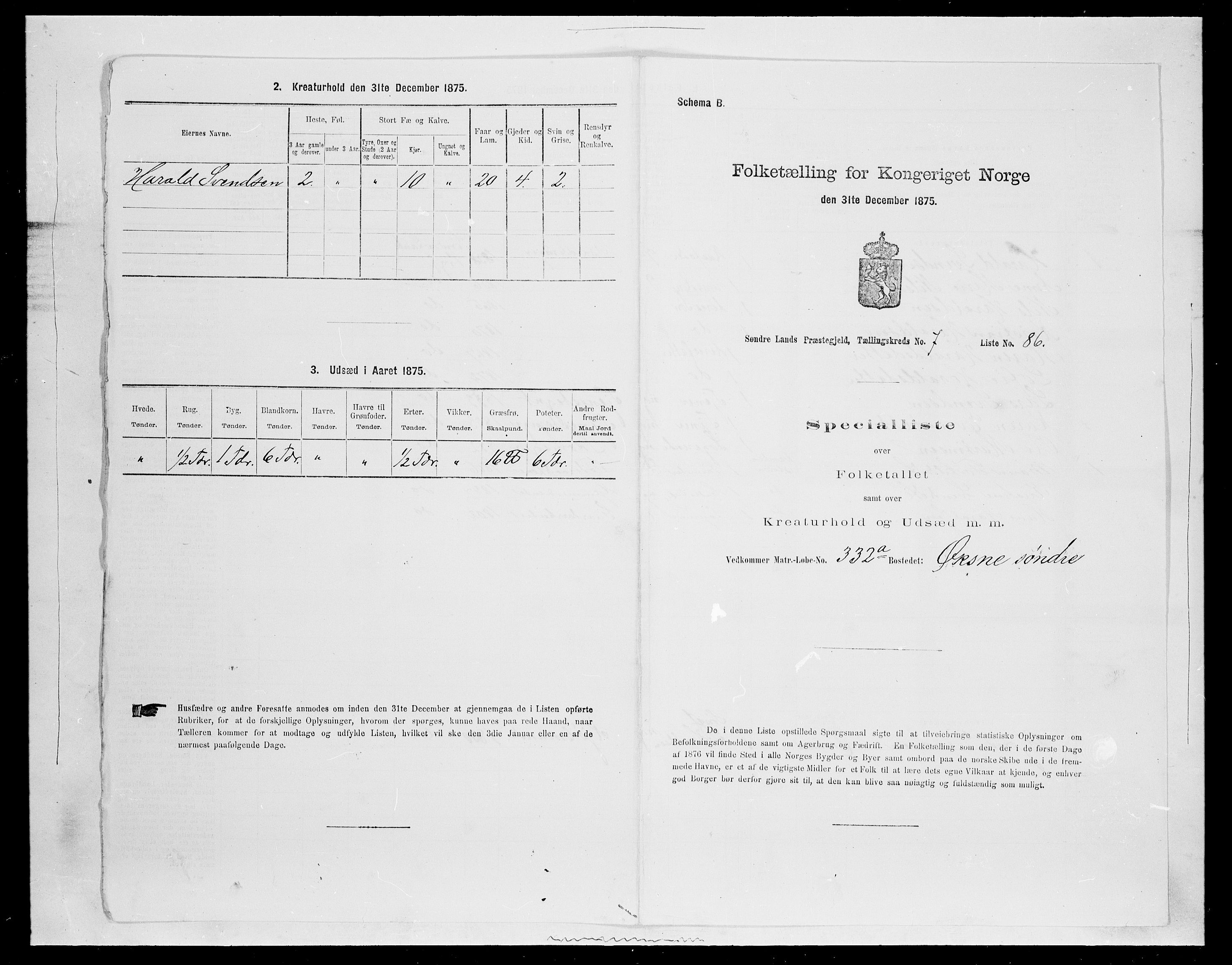 SAH, 1875 census for 0536P Søndre Land, 1875, p. 1186