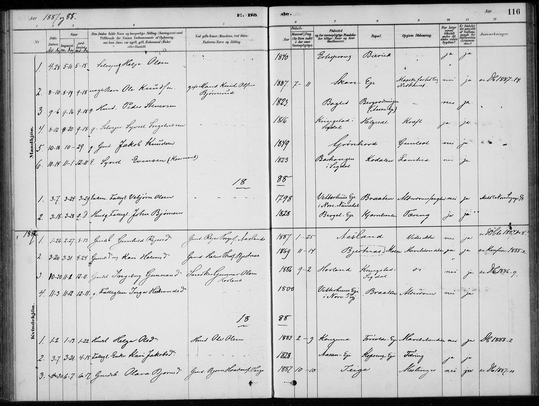 Sigdal kirkebøker, SAKO/A-245/F/Fc/L0001: Parish register (official) no. III 1, 1879-1893, p. 116