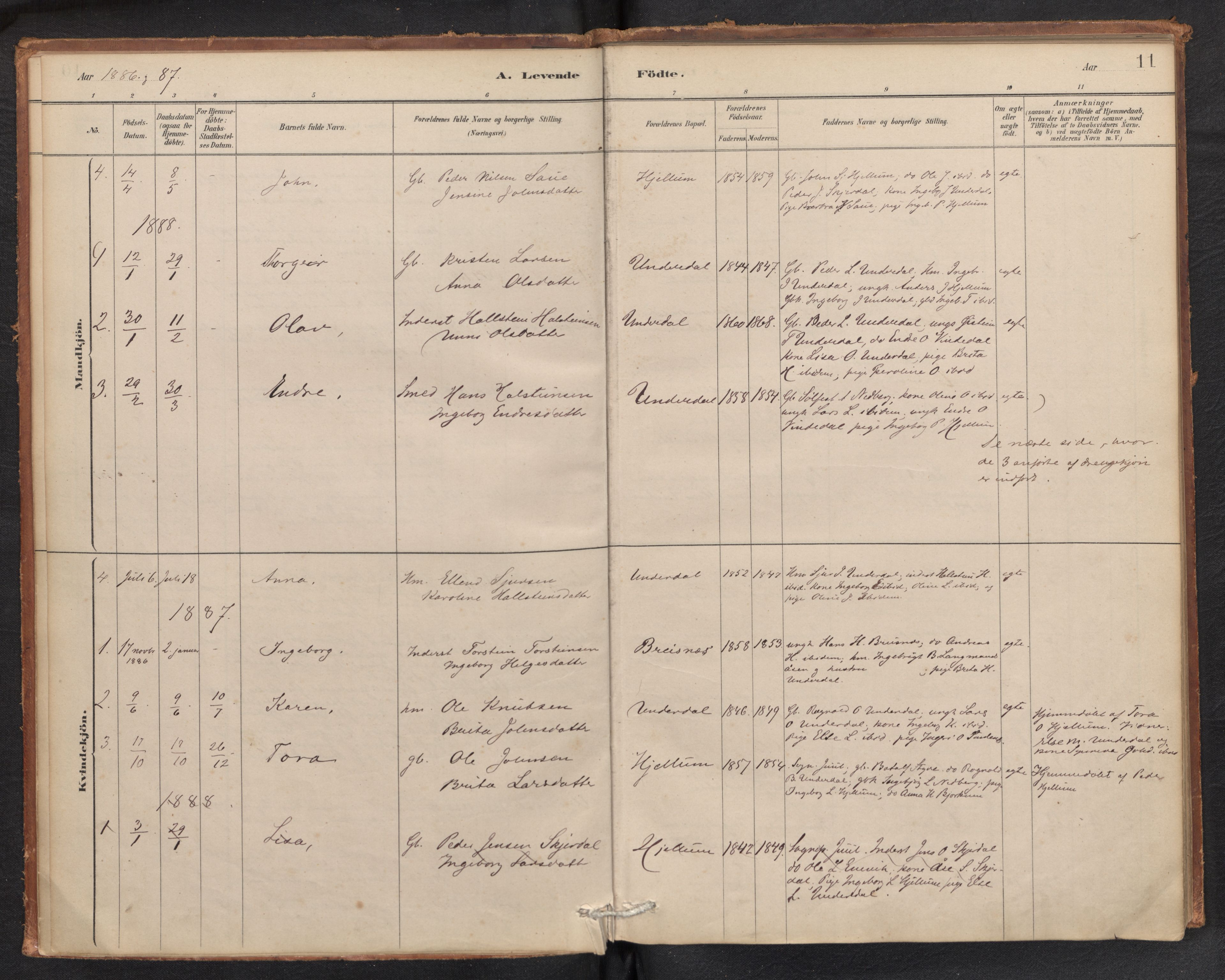 Aurland sokneprestembete, SAB/A-99937/H/Ha/Hae/L0001: Parish register (official) no. E 1, 1880-1907, p. 10b-11a