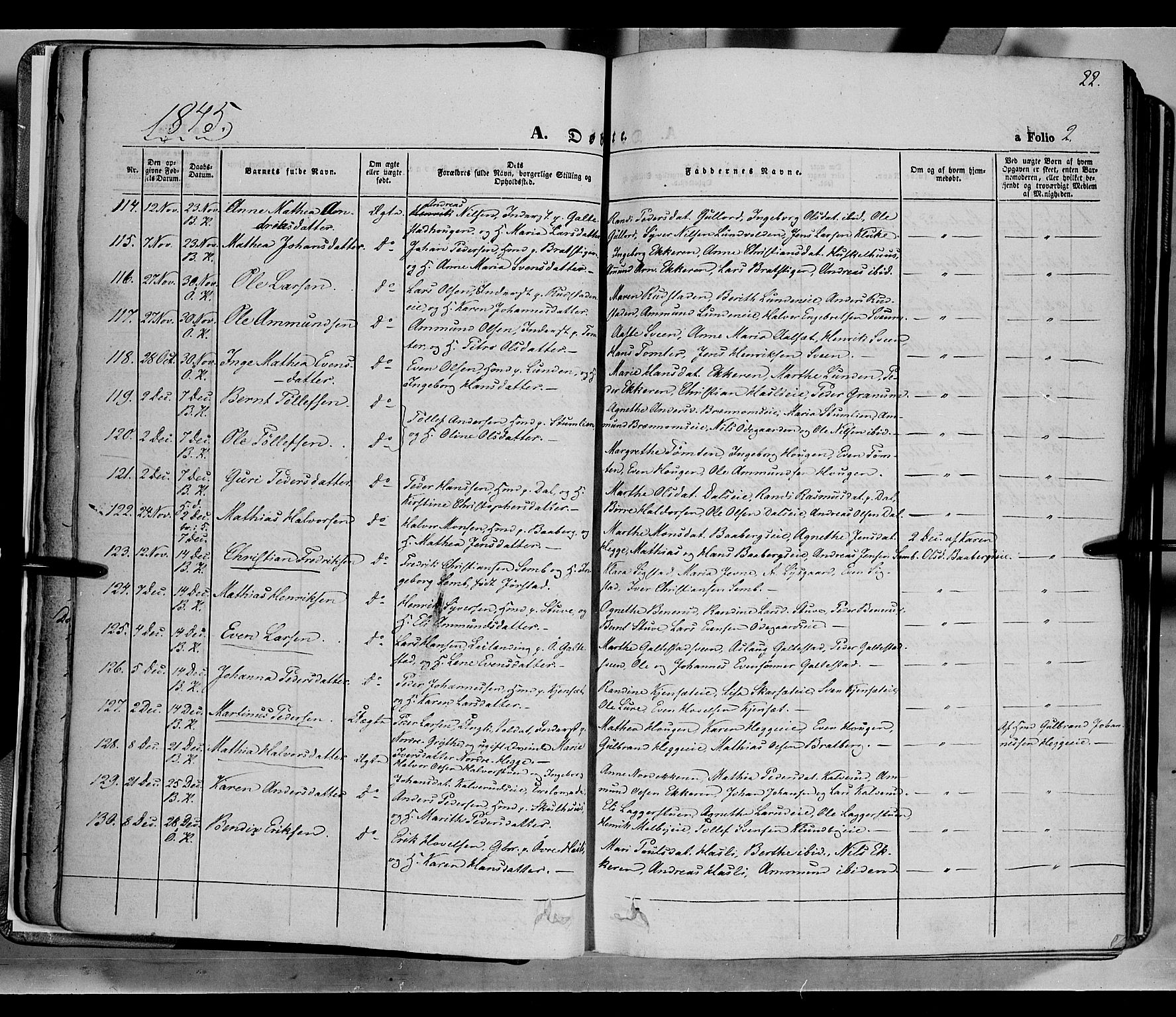 Biri prestekontor, SAH/PREST-096/H/Ha/Haa/L0005: Parish register (official) no. 5, 1843-1854, p. 22