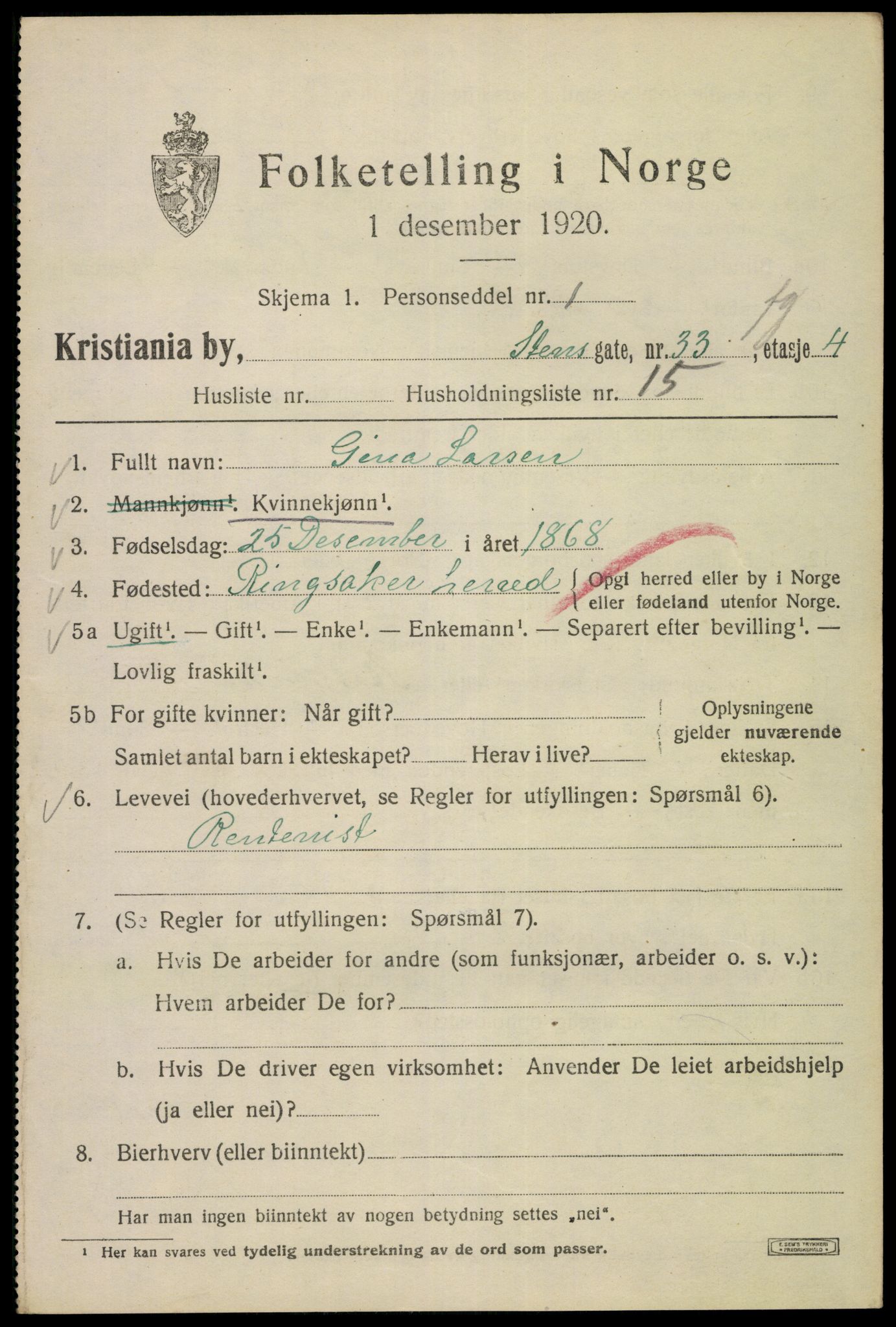 SAO, 1920 census for Kristiania, 1920, p. 542441