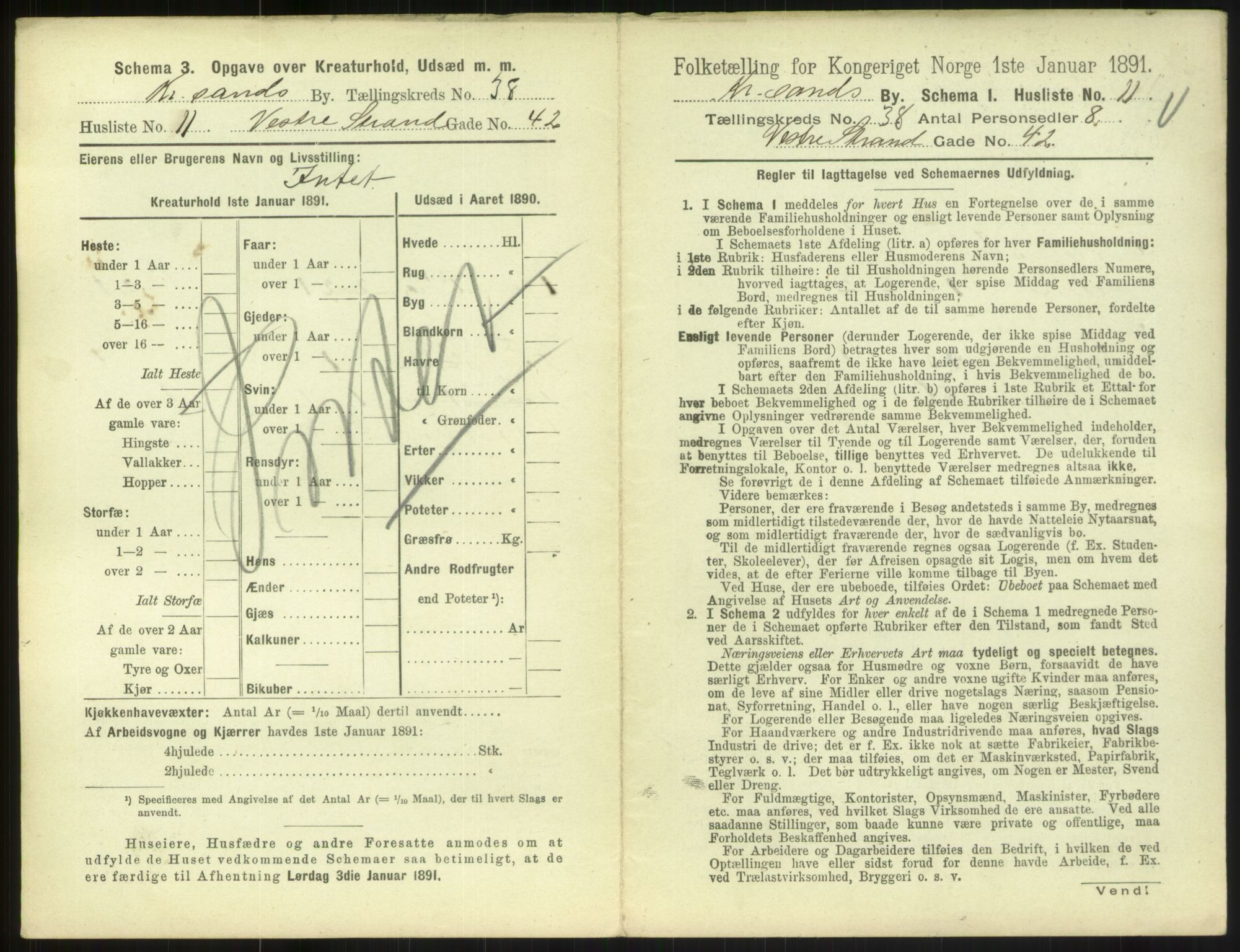 RA, 1891 census for 1001 Kristiansand, 1891, p. 2120