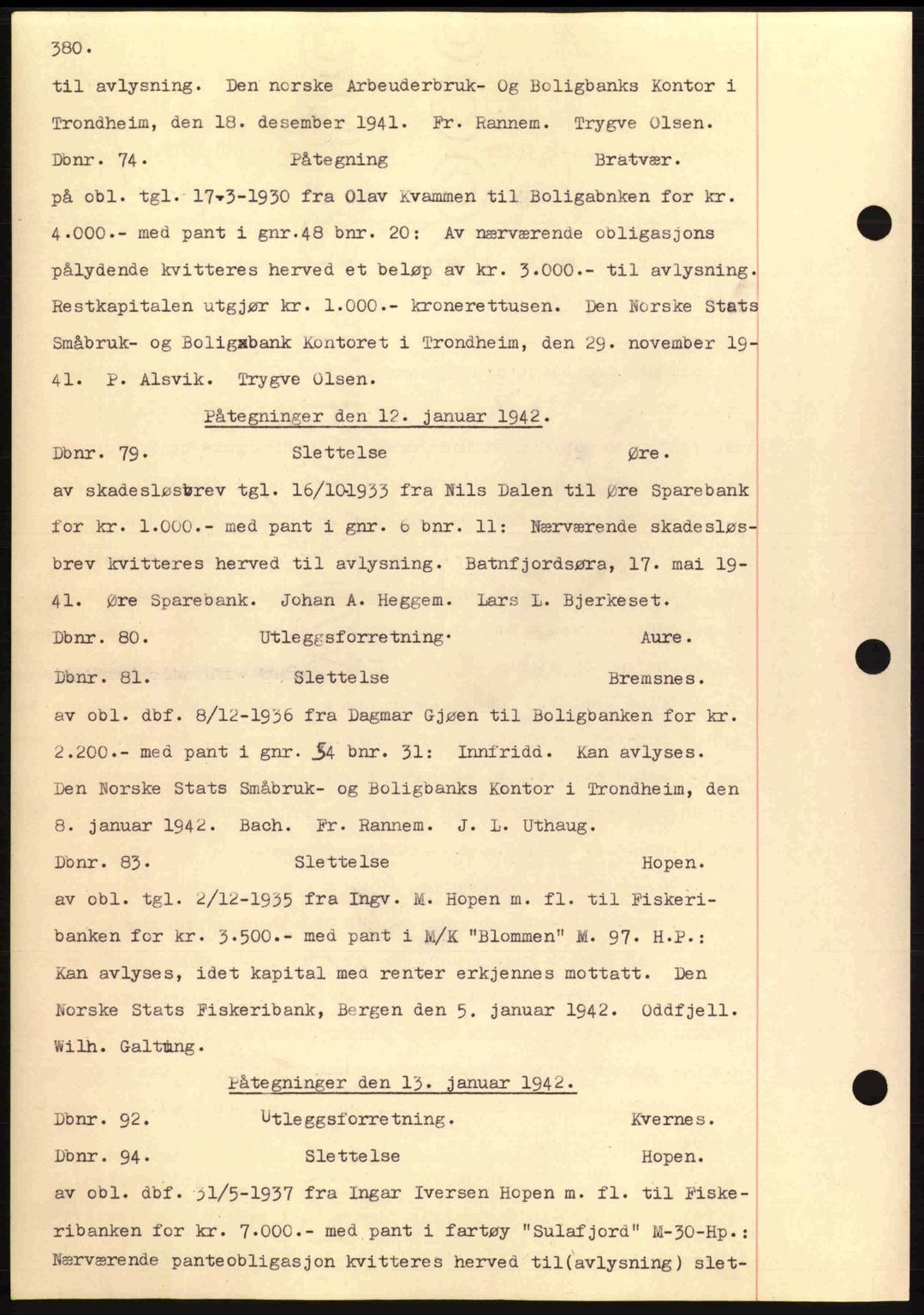 Nordmøre sorenskriveri, AV/SAT-A-4132/1/2/2Ca: Mortgage book no. C81, 1940-1945, Diary no: : 74/1942