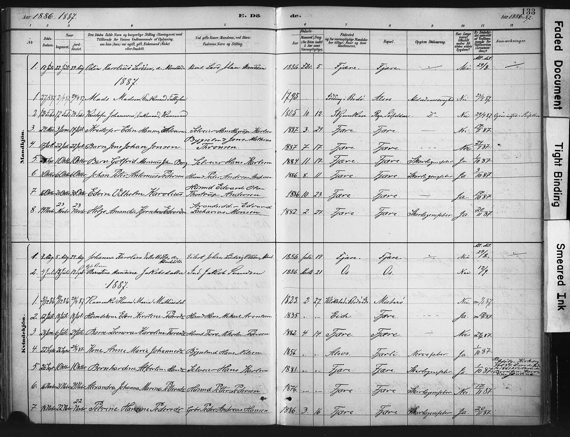 Ministerialprotokoller, klokkerbøker og fødselsregistre - Nordland, AV/SAT-A-1459/803/L0071: Parish register (official) no. 803A01, 1881-1897, p. 133