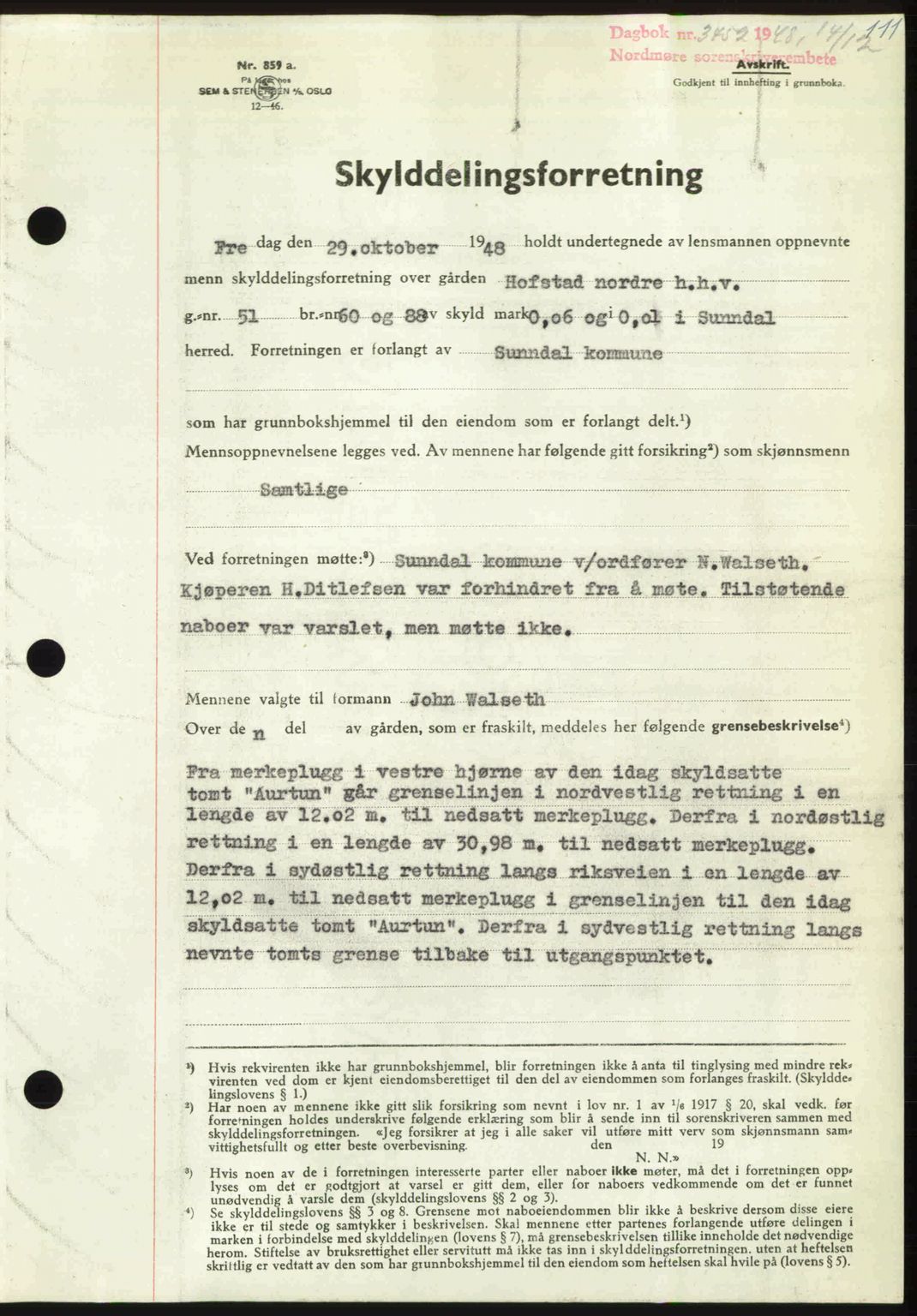 Nordmøre sorenskriveri, AV/SAT-A-4132/1/2/2Ca: Mortgage book no. A110, 1948-1949, Diary no: : 3452/1948