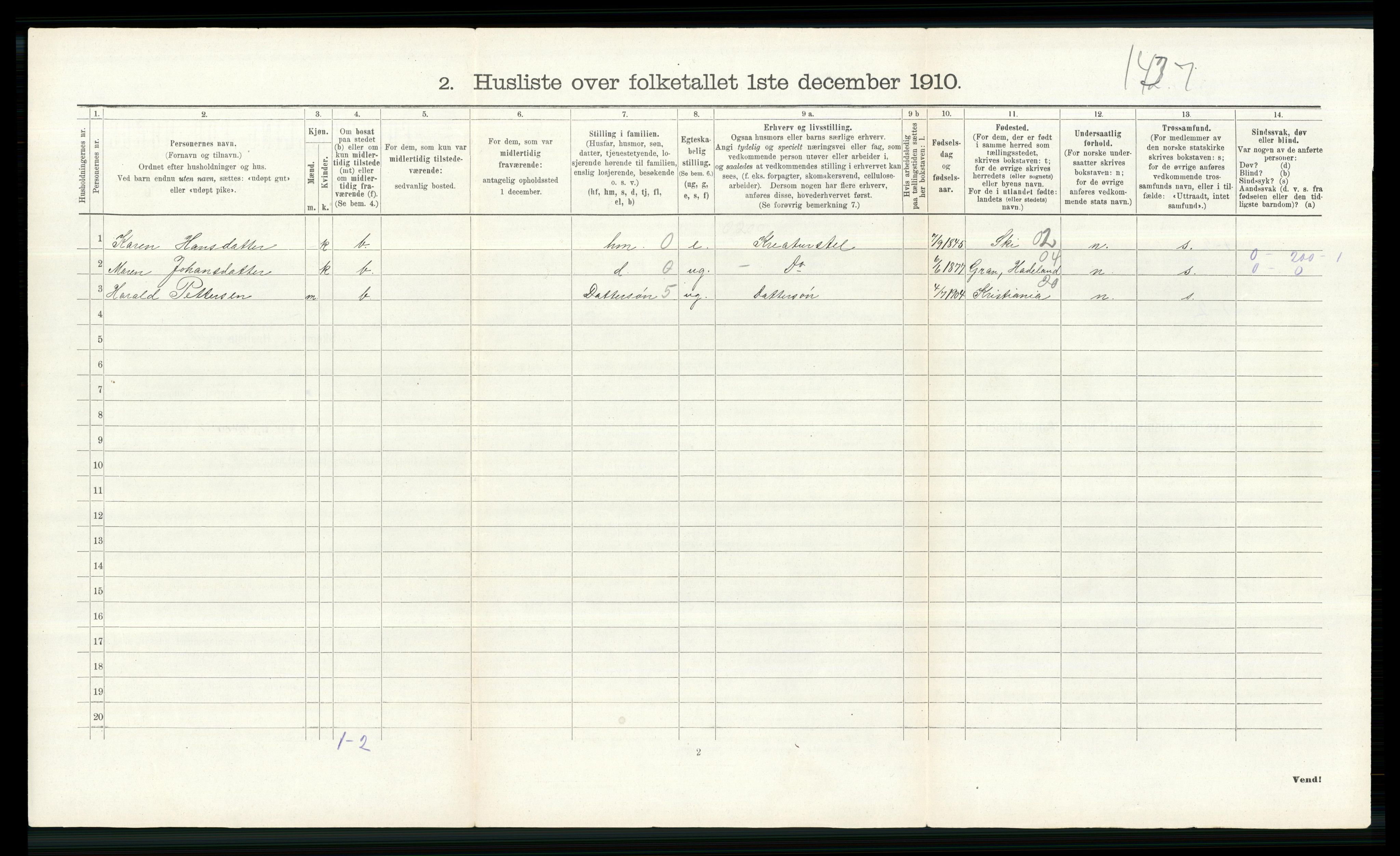 RA, 1910 census for Nittedal, 1910, p. 144